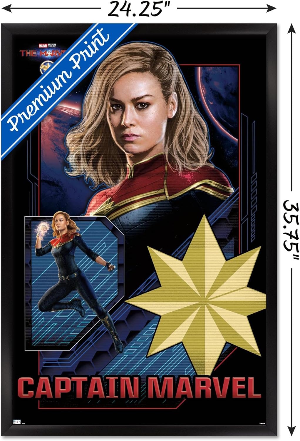 Trends International Marvel The Marvels – Póster de pared de Capitán Marvel, 22.37 x 34.00 pulgadas, versión enmarcada en negro