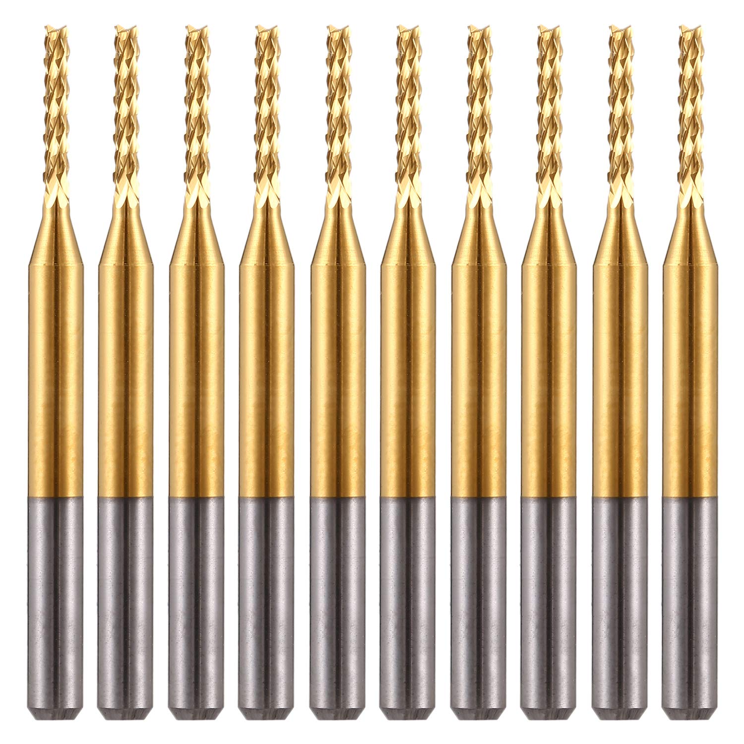 HOZLY 10 Uds 18 ” vástago 0.059 in titanio capa carburo extremo molino grabado brocas CNC herramienta de rebabas rotativas para molde de PCB fibra