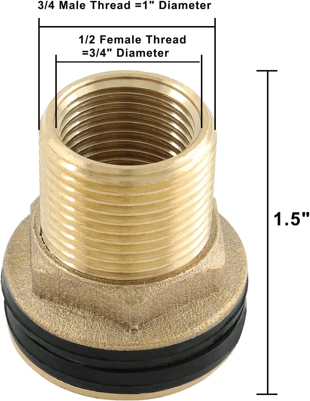 2 piezas de accesorios de mamparo de latón, conector de tanque de agua macho de 12 pulgada hembra de 34 pulgadas con 2 anillos de goma para barriles