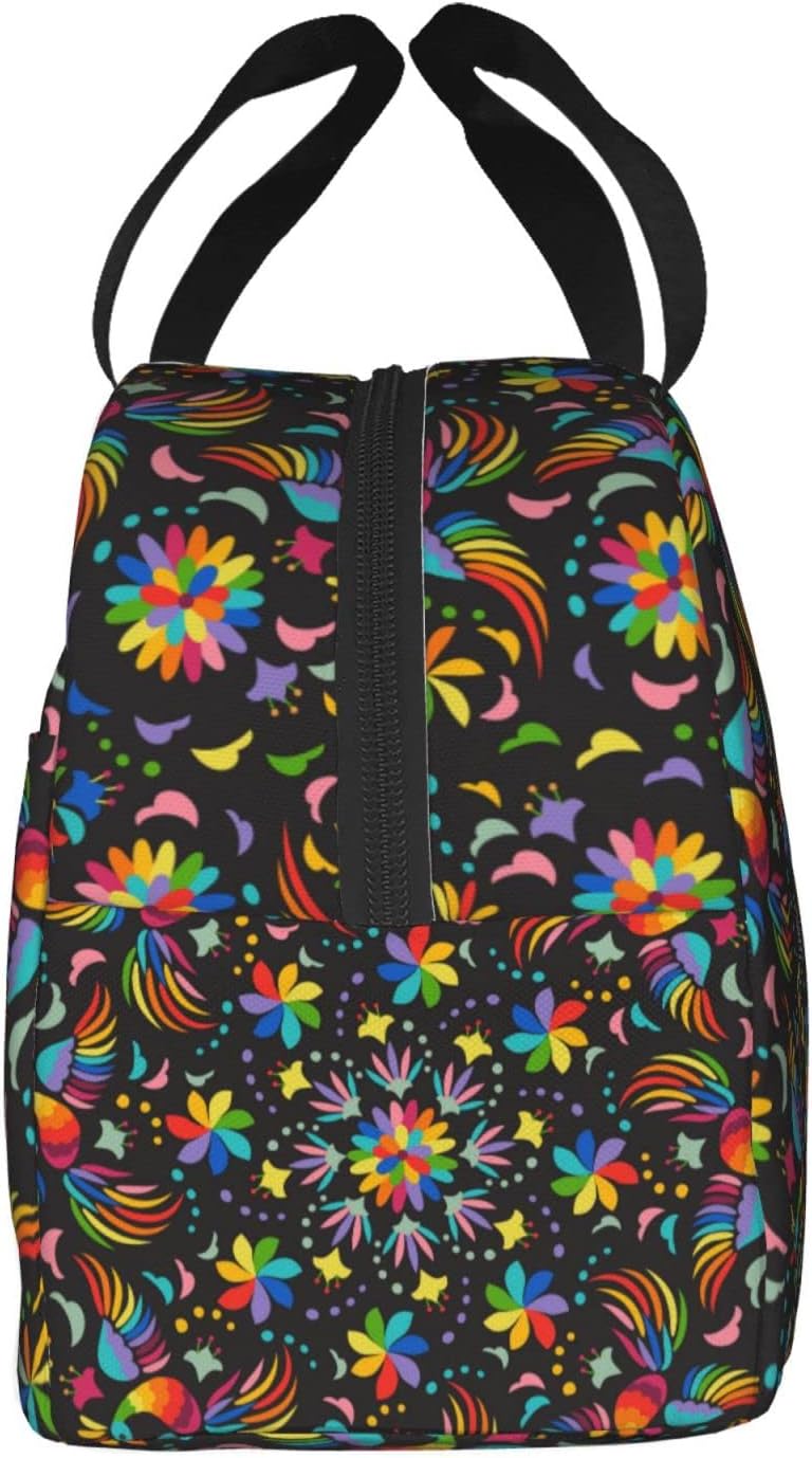 Lonchera colorida mexicana de flores y pájaros, bolsa de almuerzo reutilizable, lonchera Bento para trabajo, reutilizable, cajas de picnic,