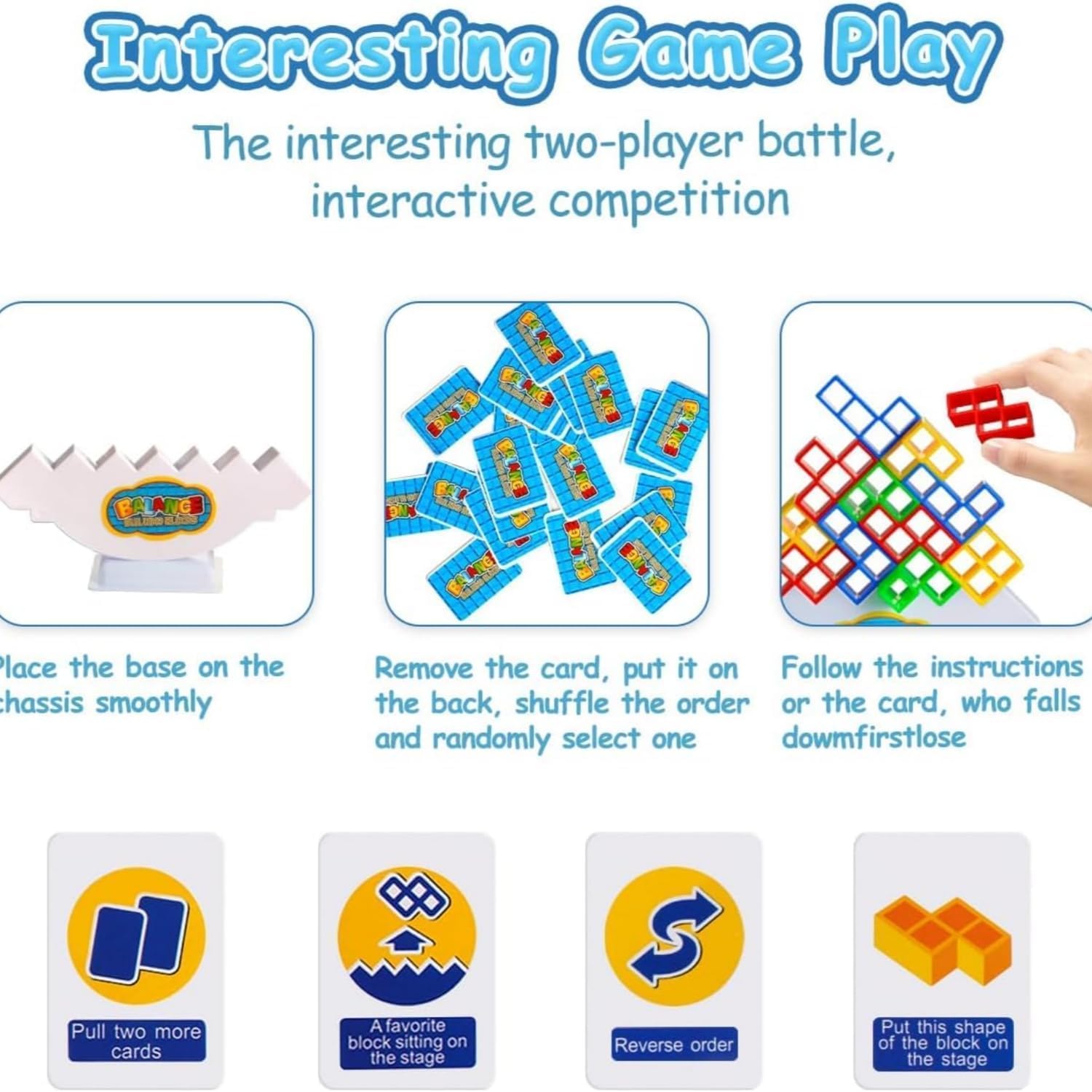 Juego de 48 bloques de equilibrio de torre Tetra, juegos de mesa para niños y adultos, juego de equilibrio para 2 jugadores, juego de bloques de