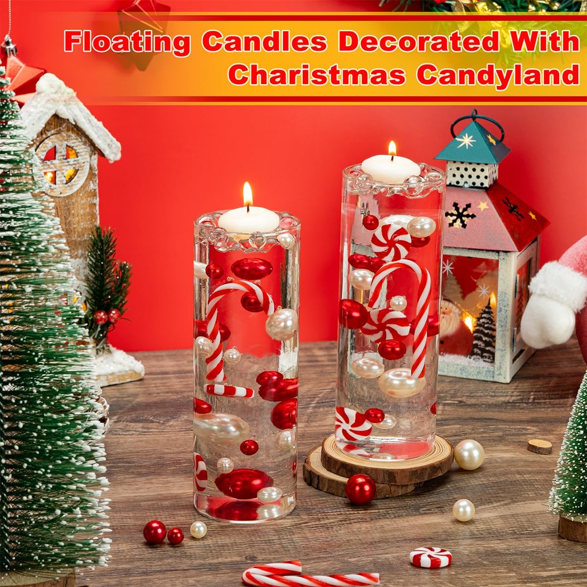 4114 perlas de relleno de jarrón de Navidad para rellenos de jarrones, velas flotantes con 8 velas flotantes, cuentas de geles de agua para Navidad,