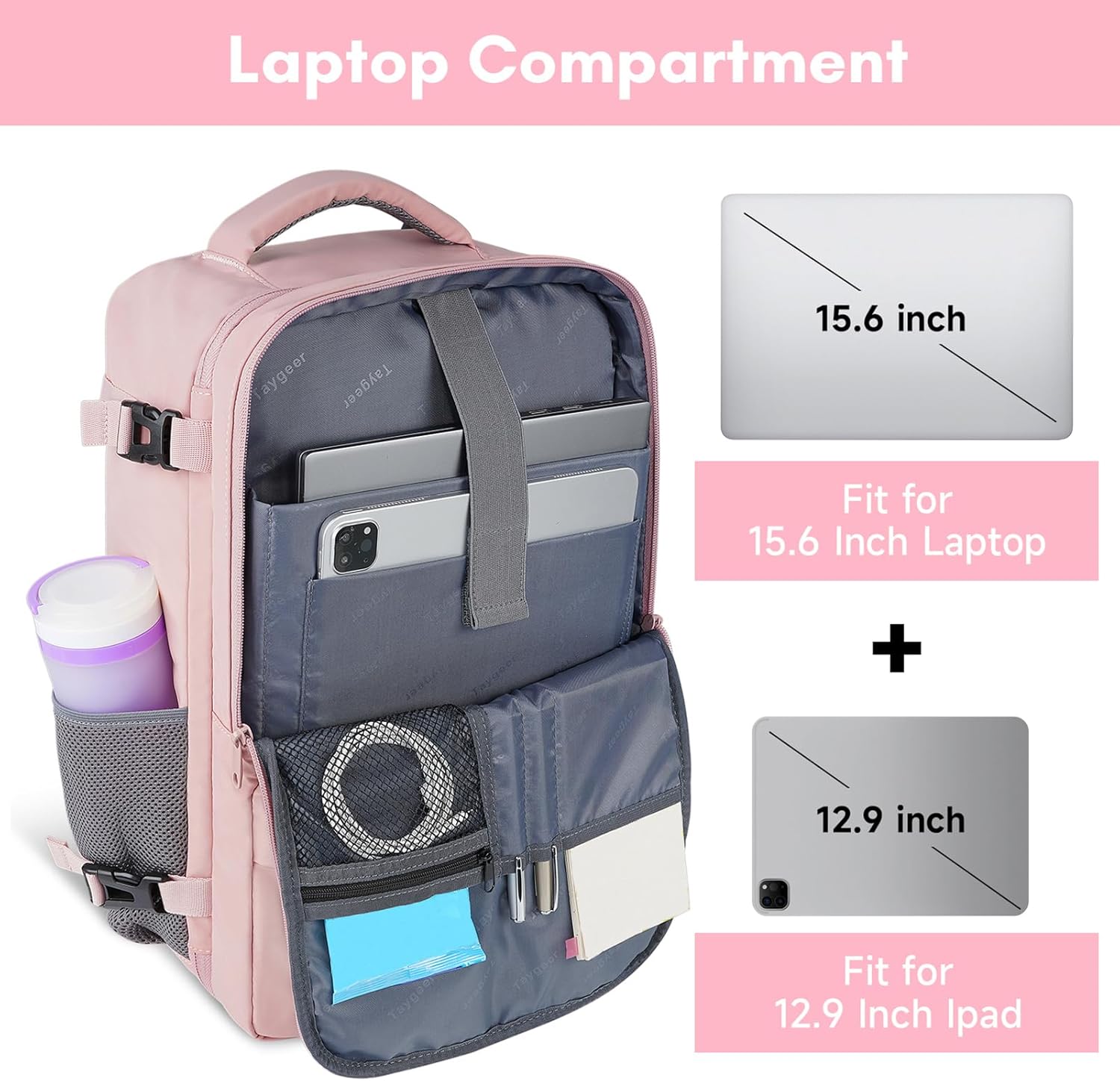 Taygeer TSA – Mochila de viaje para mujer, mochila de mano con puerto de carga USB y bolsa para zapatos, mochila para laptop de 15.6 pulgadas,