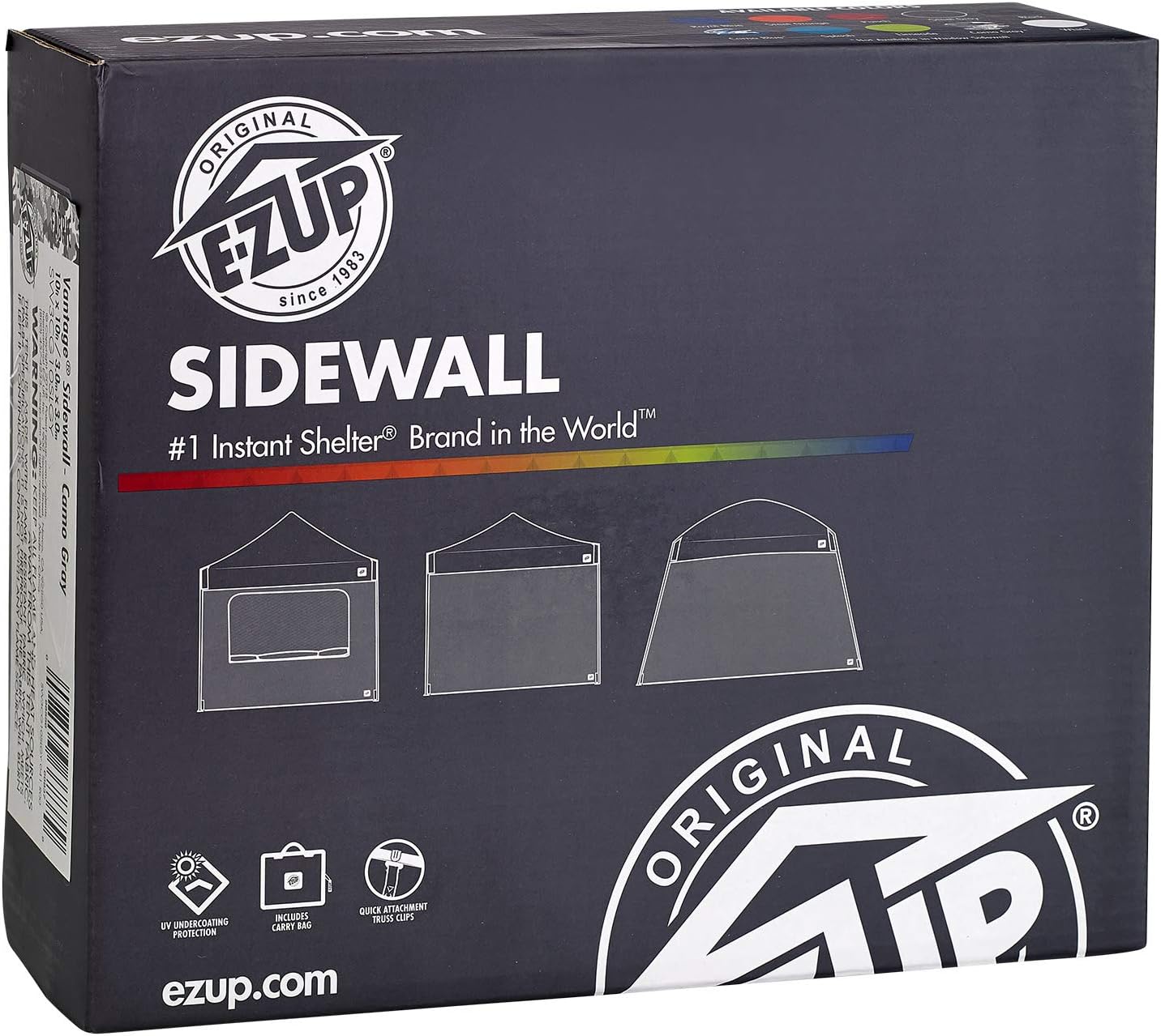 E-Z UP Pared lateral individual con ventana mosquitera, se adapta a patas en ángulo de 12 pies, accesorio de clip de armadura, azul rey