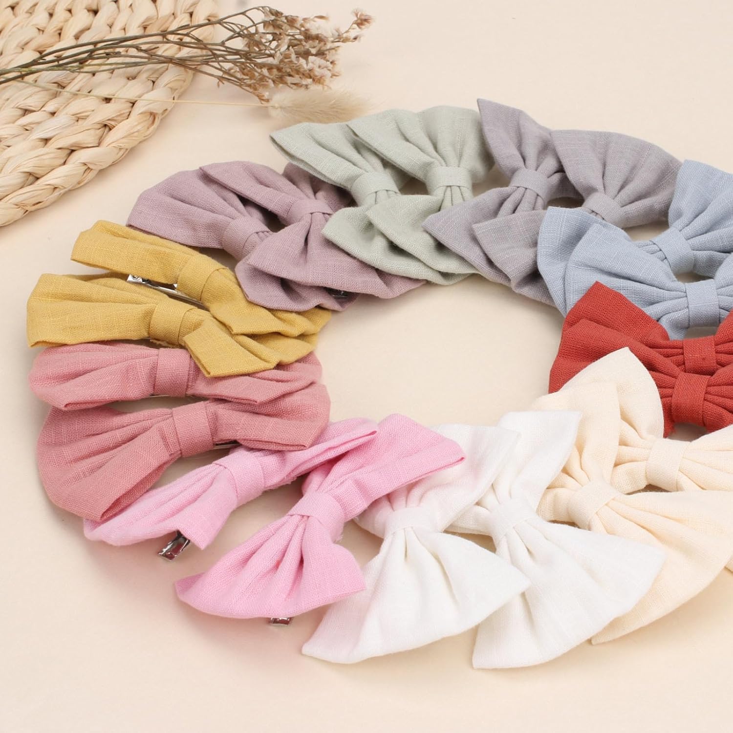 Oaoleer – 20 lazos para el pelo de 3.5 pulgadas para bebés, lazos de lino neutro, lazos dobles para cola de caballo, accesorios para bebés, niños