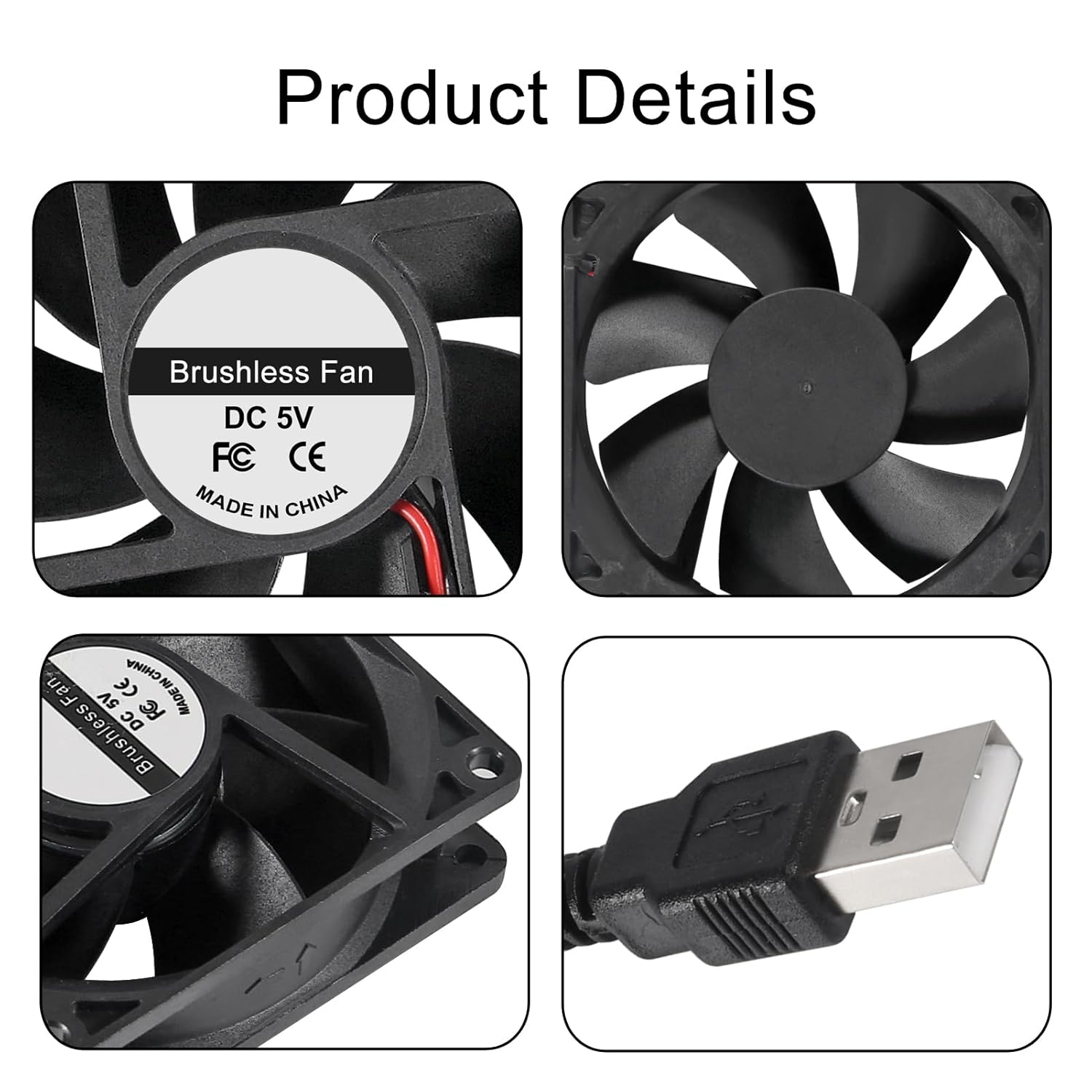 4 unids 8025 Ventilador de enfriamiento 3.150×3.150×0.984 in DC 12V Cooler Ventilador sin escobillas Ventilador 3.150 in XH2.54 2Pin para DIY PC