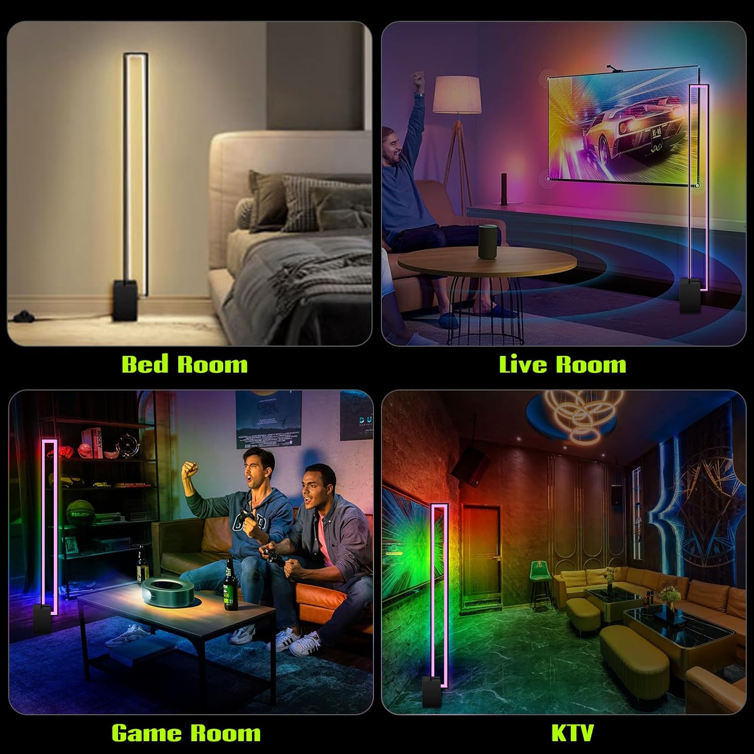 Lámpara de pie de 48 pulgadas, lámpara de pie de esquina RGB de 24 W, luces LED de pie regulables con control remoto y aplicación de colores,