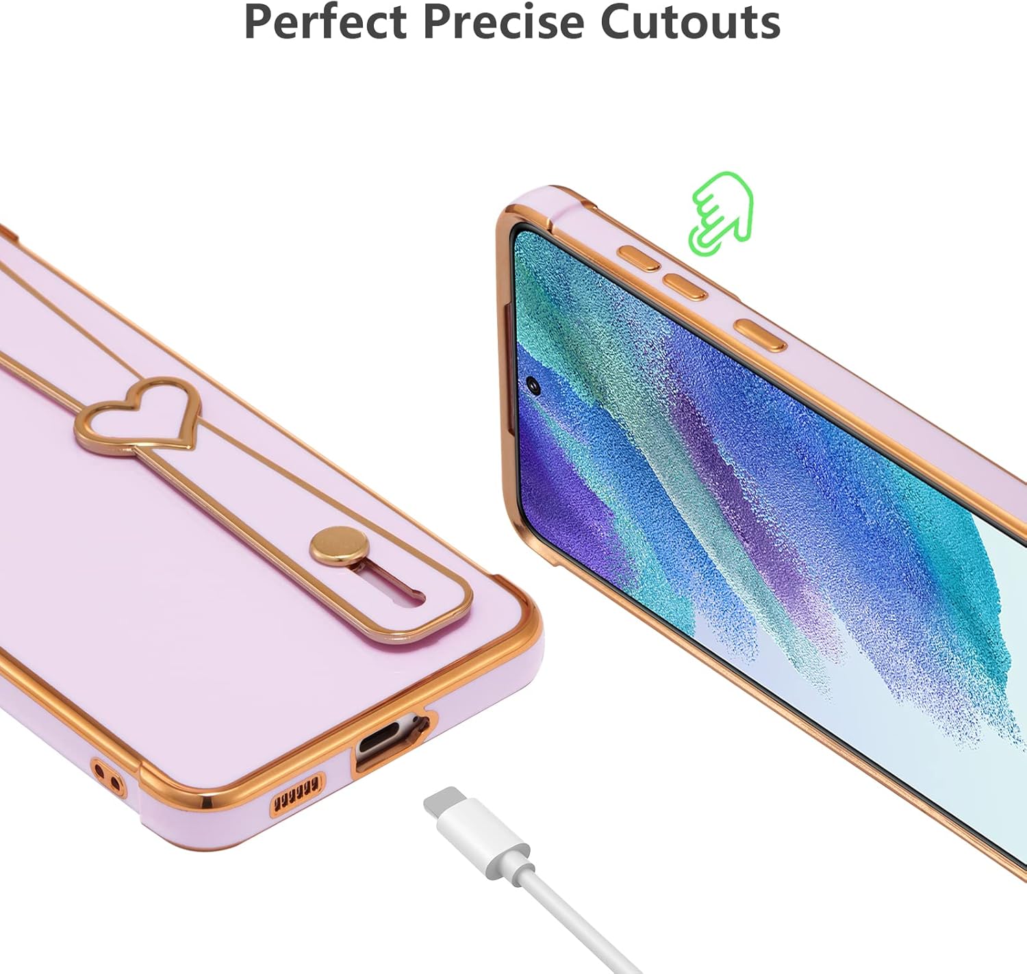 RALEAVO Funda para Samsung Galaxy S21 Plus con pulsera con soporte chapado en soporte, funda delgada y brillante para teléfono, TPU suave a prueba