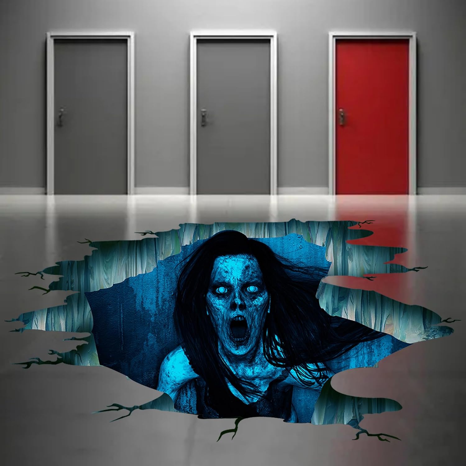 Calcomanías de pared 3D espeluznantes para Halloween, fantasmas aterradores, calcomanías de suelo para bar, pub, decoración de suelo de pared de