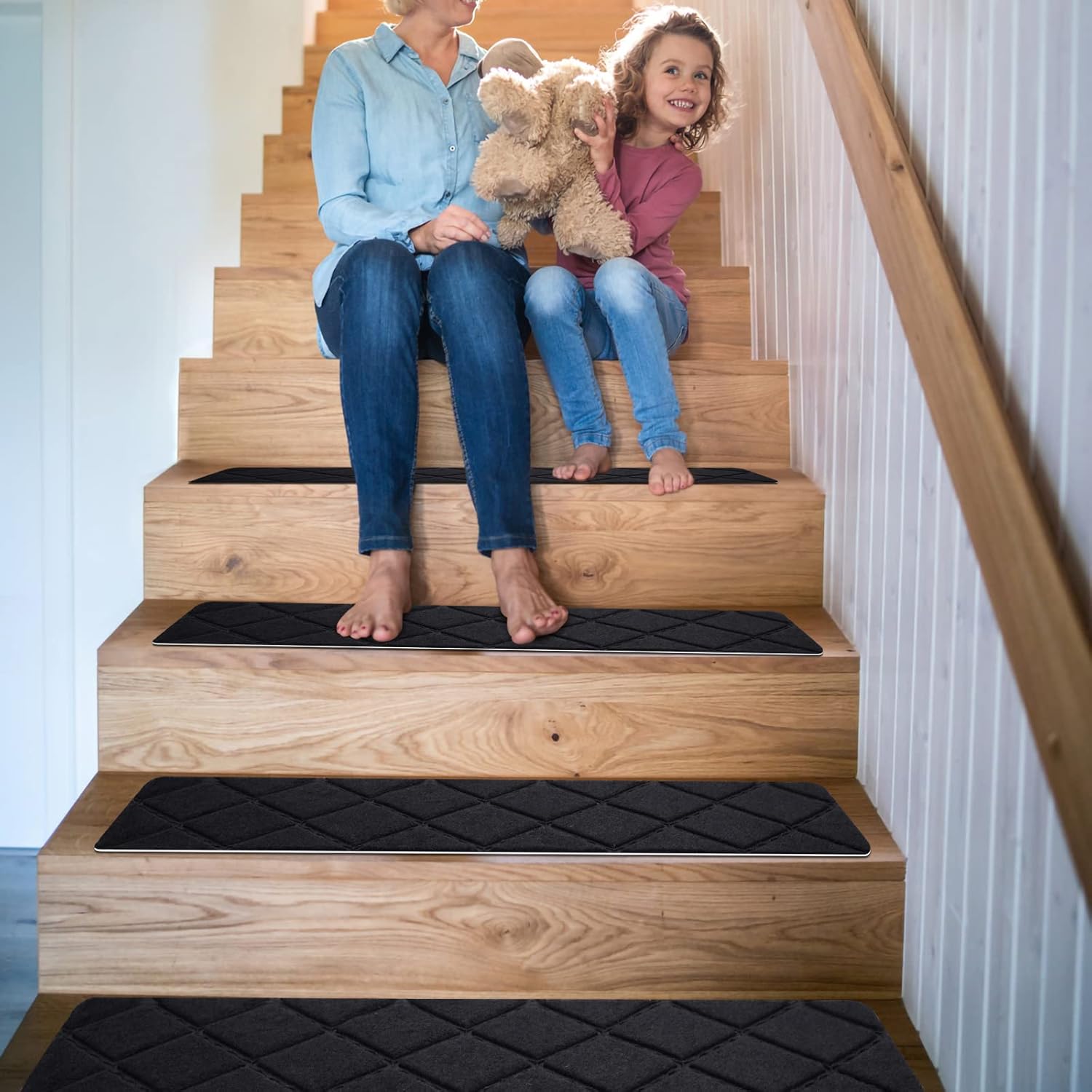 Peldaños de escalera para escalones de madera, 15 unidades, 8 x 30 pulgadas, alfombras antideslizantes para interiores, para niños, ancianos y