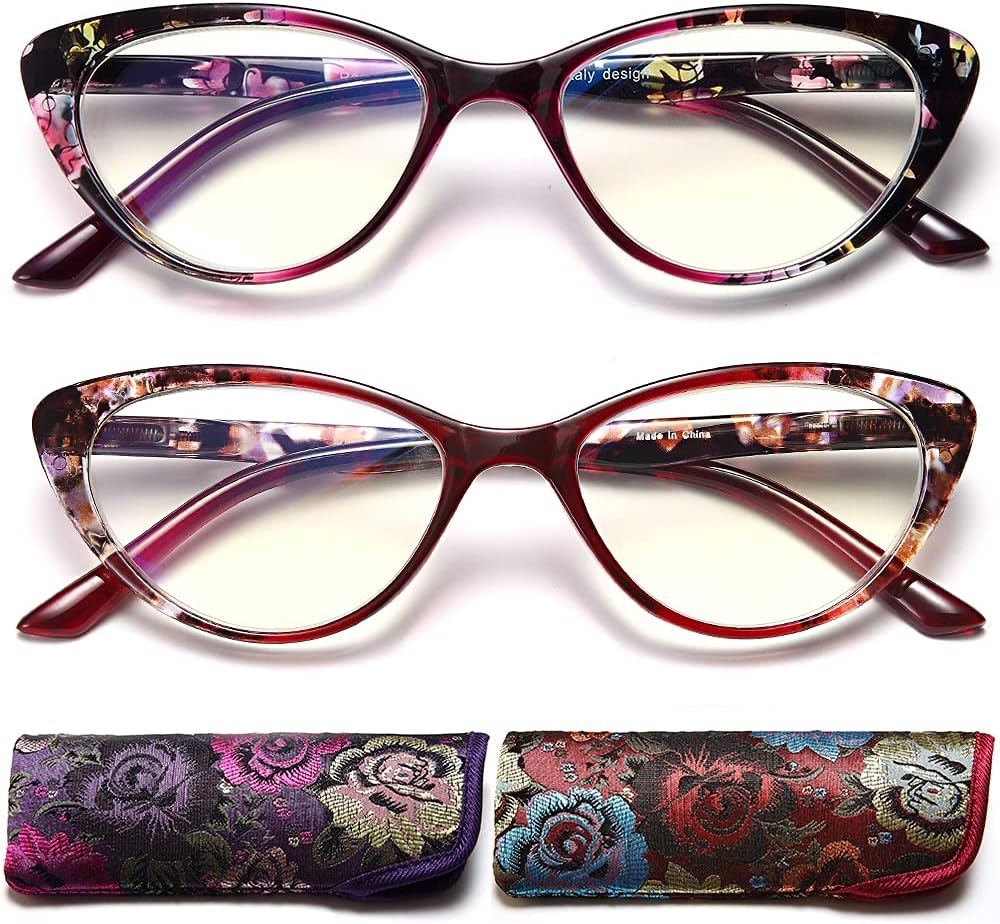 EYEURL Gafas de lectura de ojo de gato para mujer, paquete de 2 lectores con bloqueo de luz azul + 1.25 con diseño de bisagra de resorte, elige tu