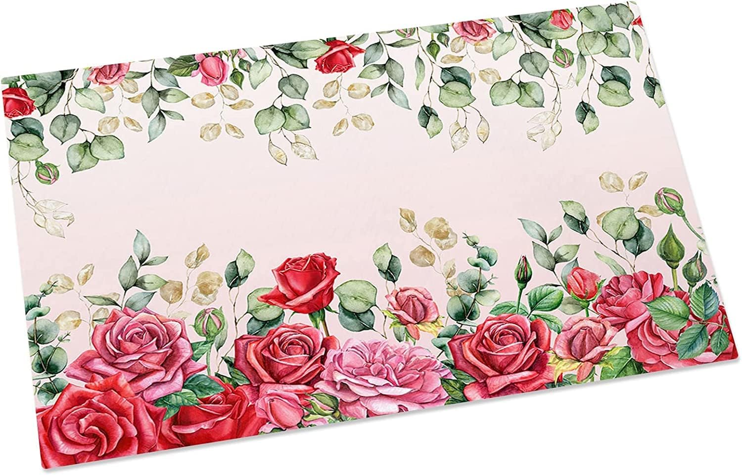 Alfombras de baño suaves con hojas de eucalipto y rosas rosas, antideslizantes, lavables, absorbentes, decoración del hogar, cocina, dormitorio, 24