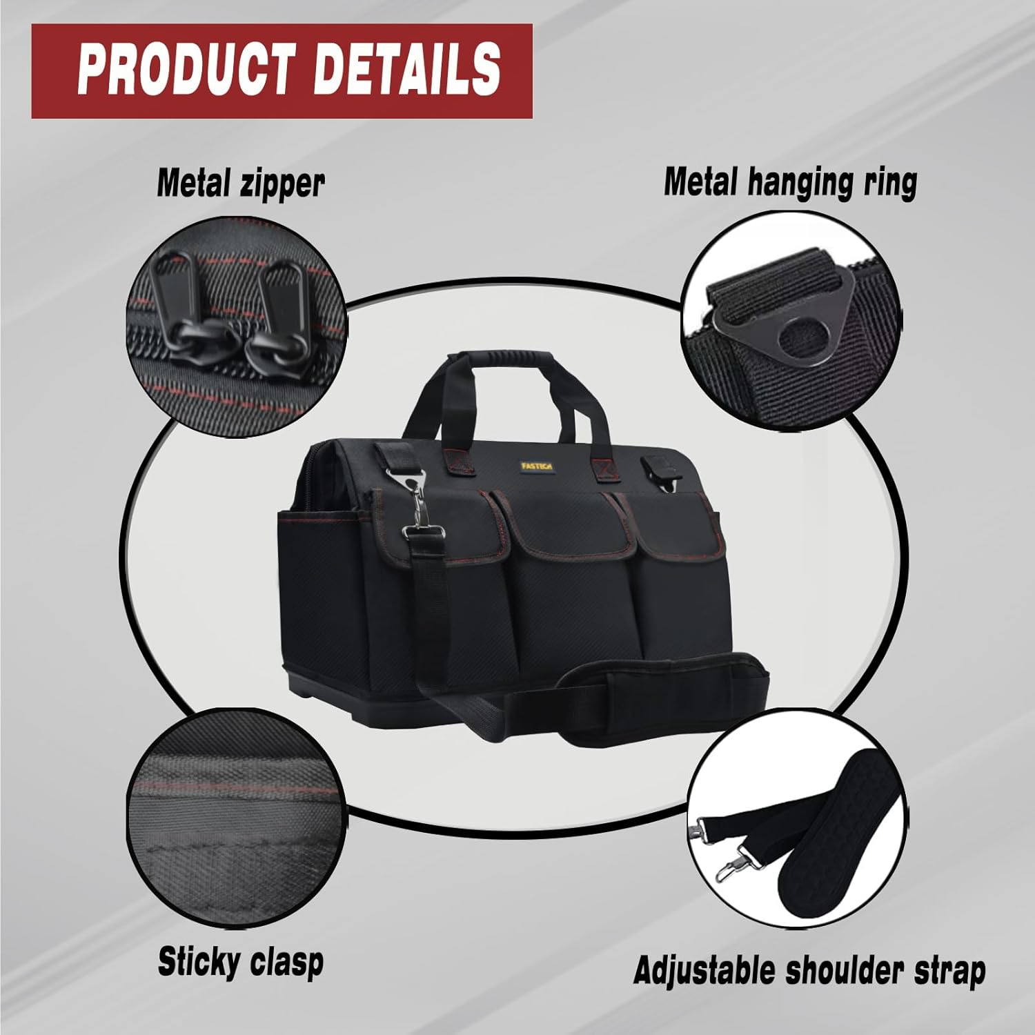 FASTECH Bolsa de herramientas inferior resistente de 20 pulgadas con boca ancha para almacenamiento de herramientas, portador y organizador, bolsa