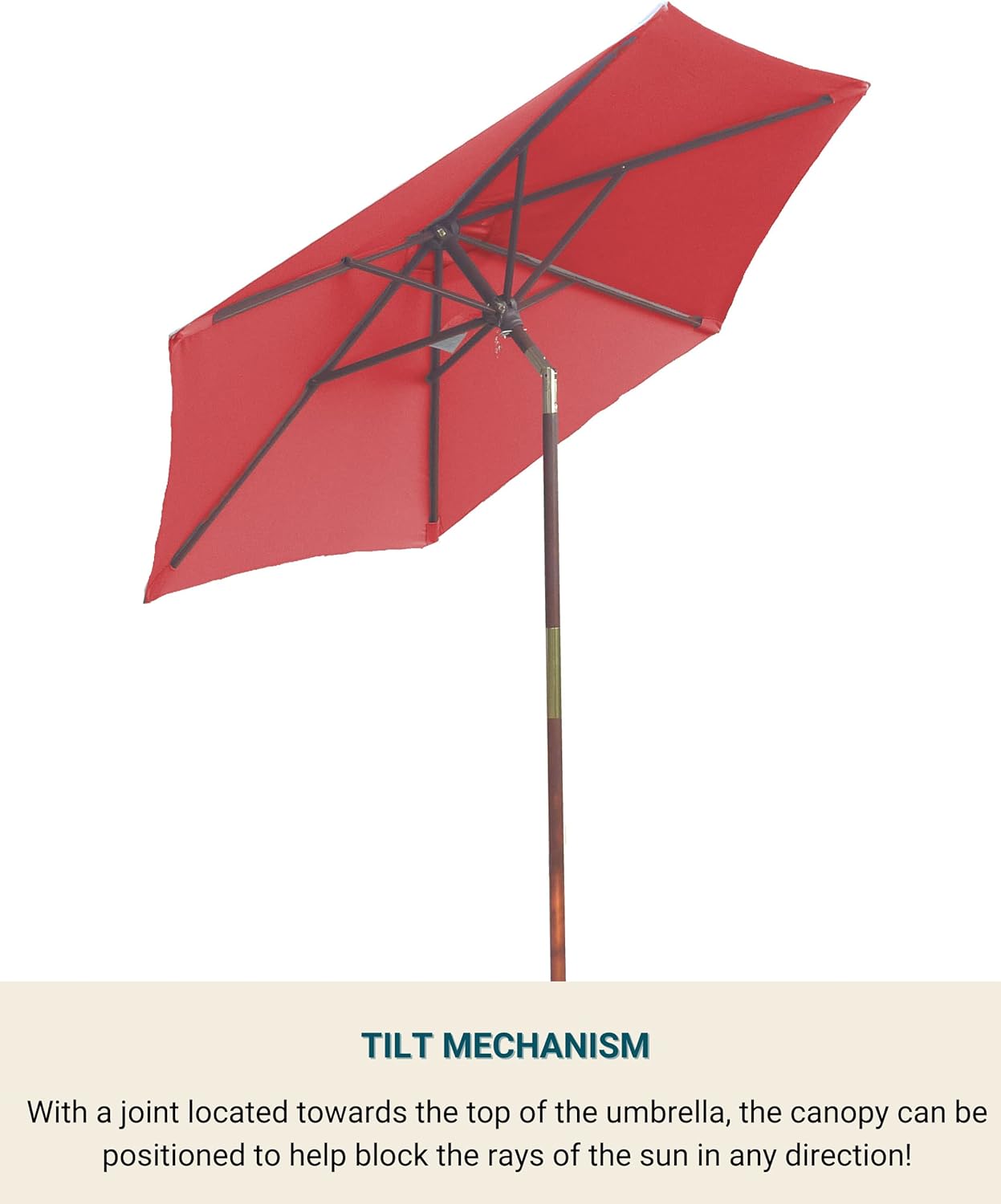 Formosa Covers Paraguas de mercado de madera de 7 pies con mecanismo de inclinación (rojo ladrillo, terracota, gris pardo, verde cazador, rojo,