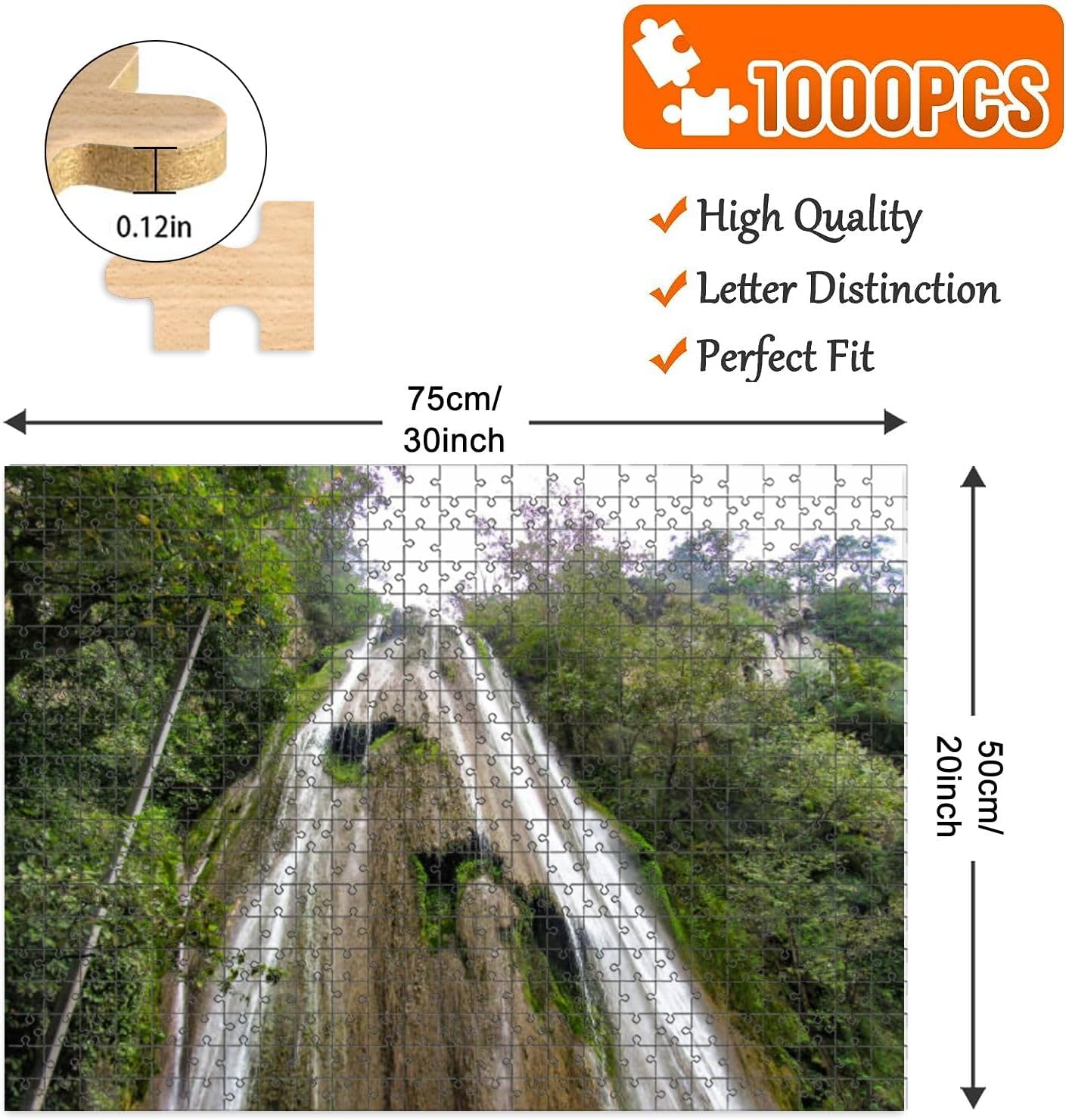 Rompecabezas de 1000 piezas de madera con diseño de área, cola de caballo, cascada Cola de Caballo, Ciudad de Mxico, a unos 18.6 mi de rompecabezas,