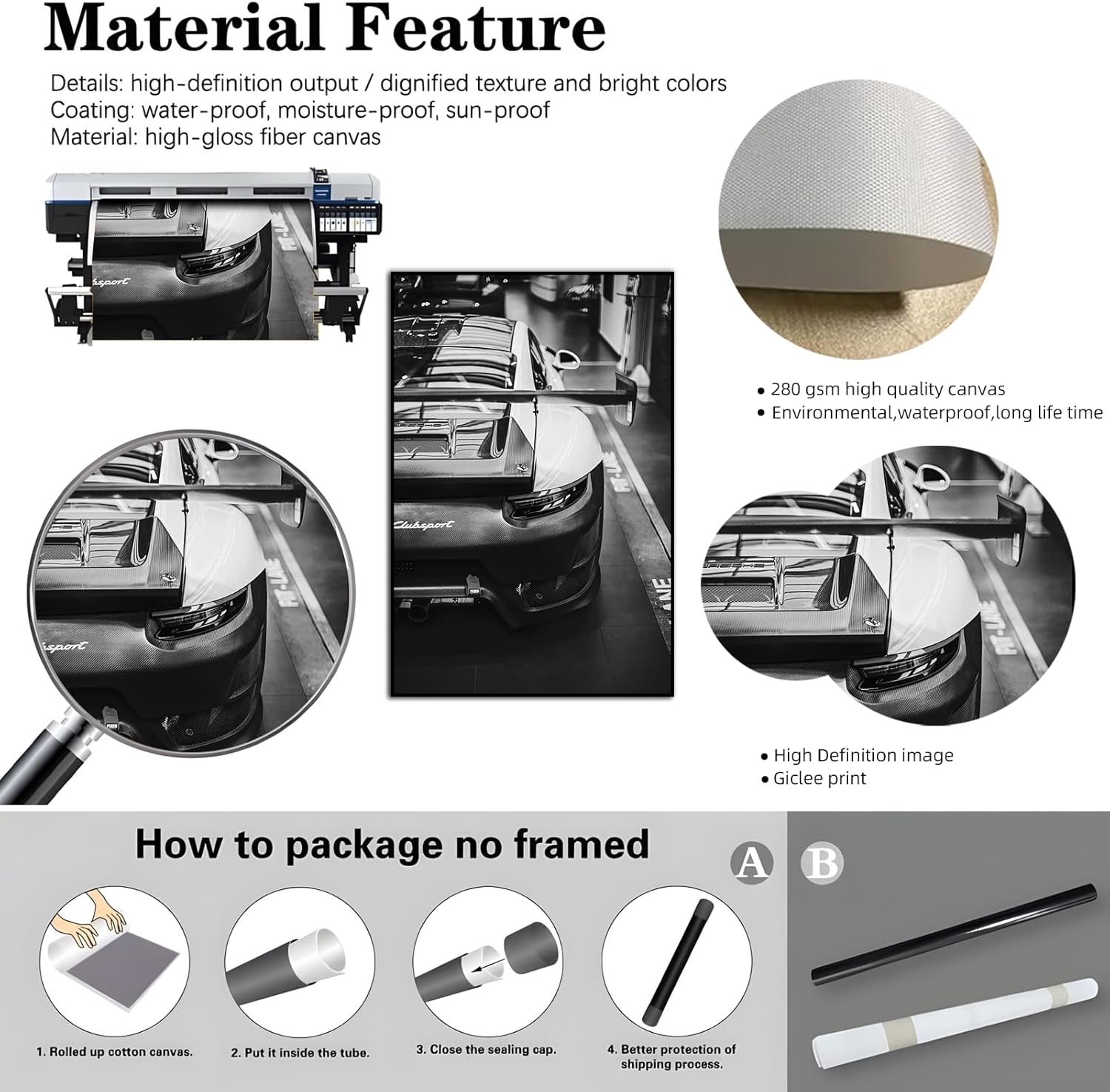 SSLGLS100 Póster decorativo para pared de automóvil, 911, pósteres clásicos vintage, impresión en blanco y negro, cuadros para hombres, sala de