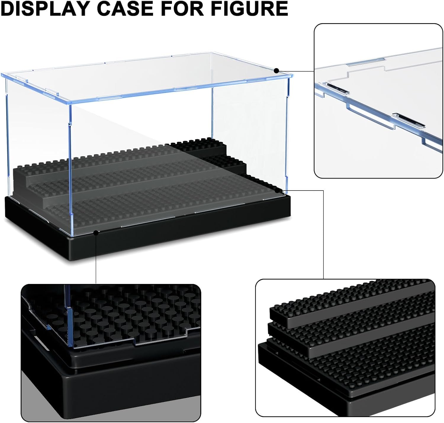 KKU Vitrina para bloques de figuras de acción de minifiguras, caja de exhibición de minifiguras acrílicas, caja de almacenamiento con 3 escalones