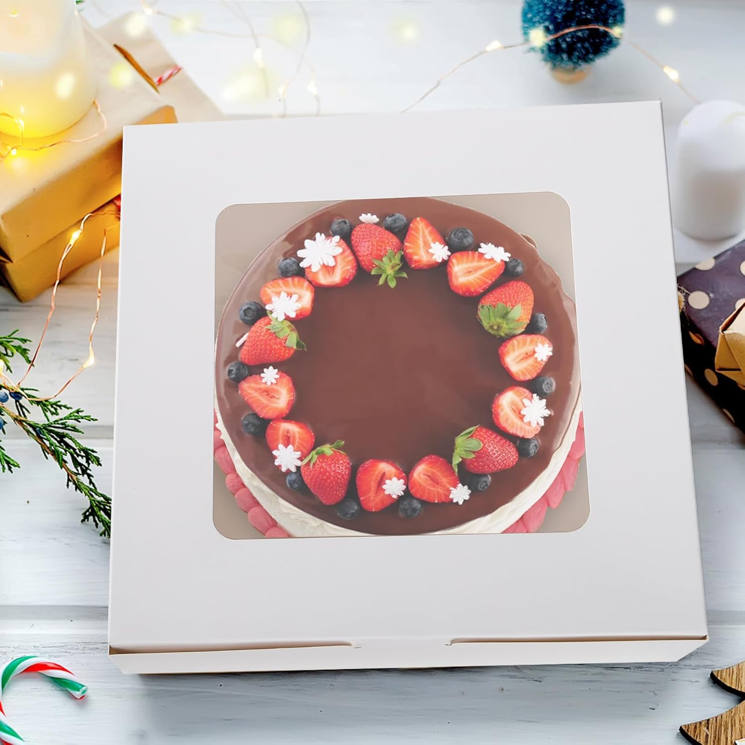 AVLA Paquete de 20 cajas para pasteles con ventana, cajas de panadería de 10 pulgadas con tablas, contenedor desechable para pasteles de postres,