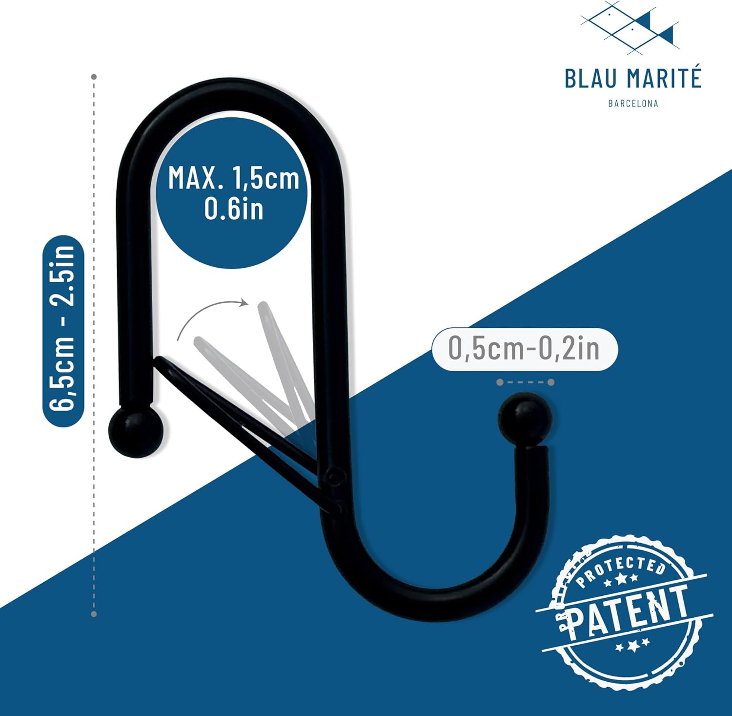 10 Metalic S-Hooks with Anti-Fall System. Anti Drop S-Shaped Hook with Safety Buckle to Prevent Falls. Heavy Duty. (Black, 2.5in Long (Diameter