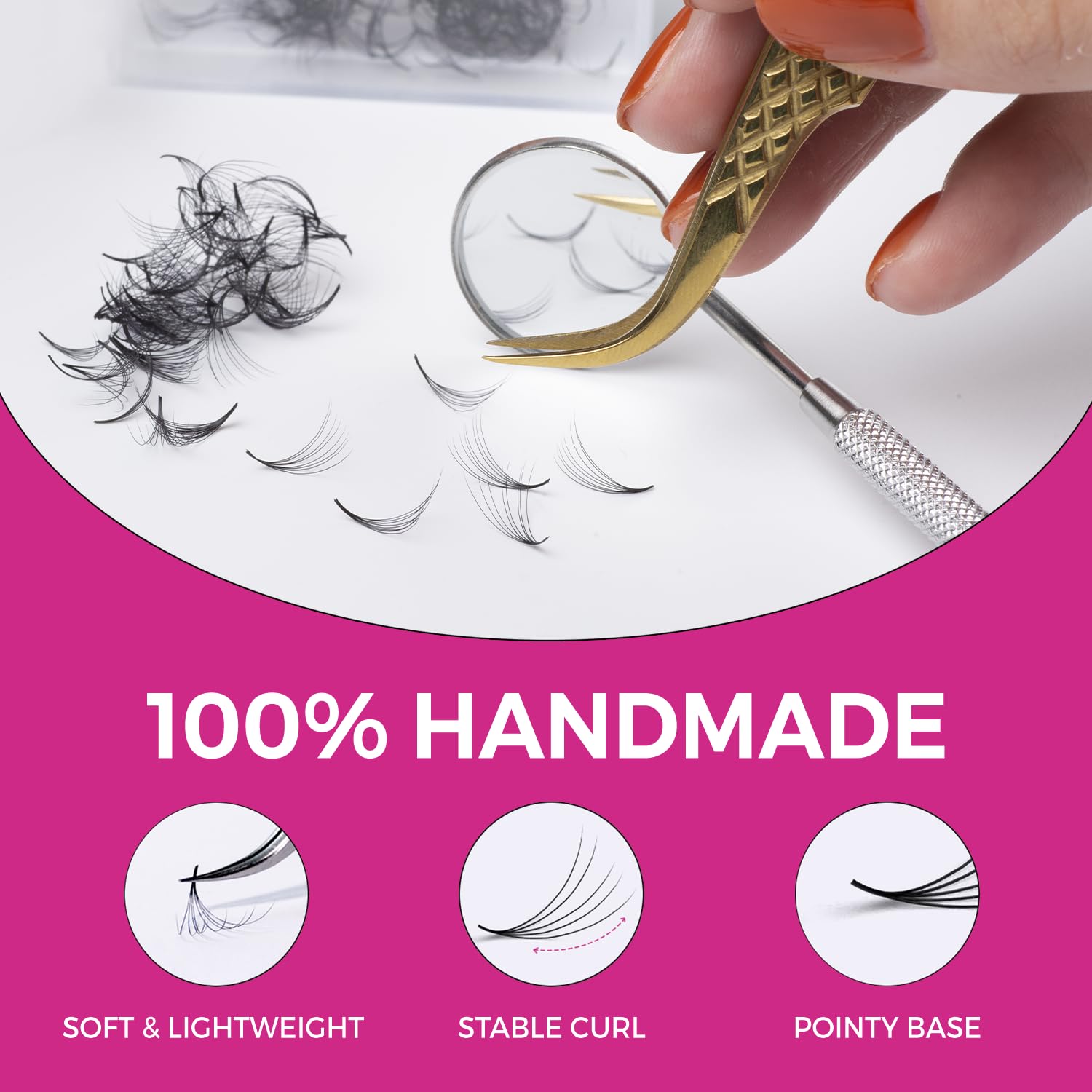 500 abanicos Promade  5D 0.07, tamaño 0.315 in, rizo C, abanicos de pestañas prefabricados con volumen para extensiones de pestañas, tallo medio,