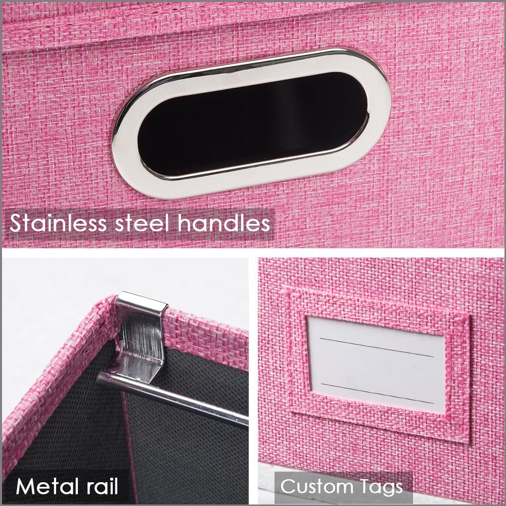 PRANDOM Caja organizadora de archivos, juego de 4 carpetas plegables decorativas de lino para almacenamiento de archivos colgantes con tapas,