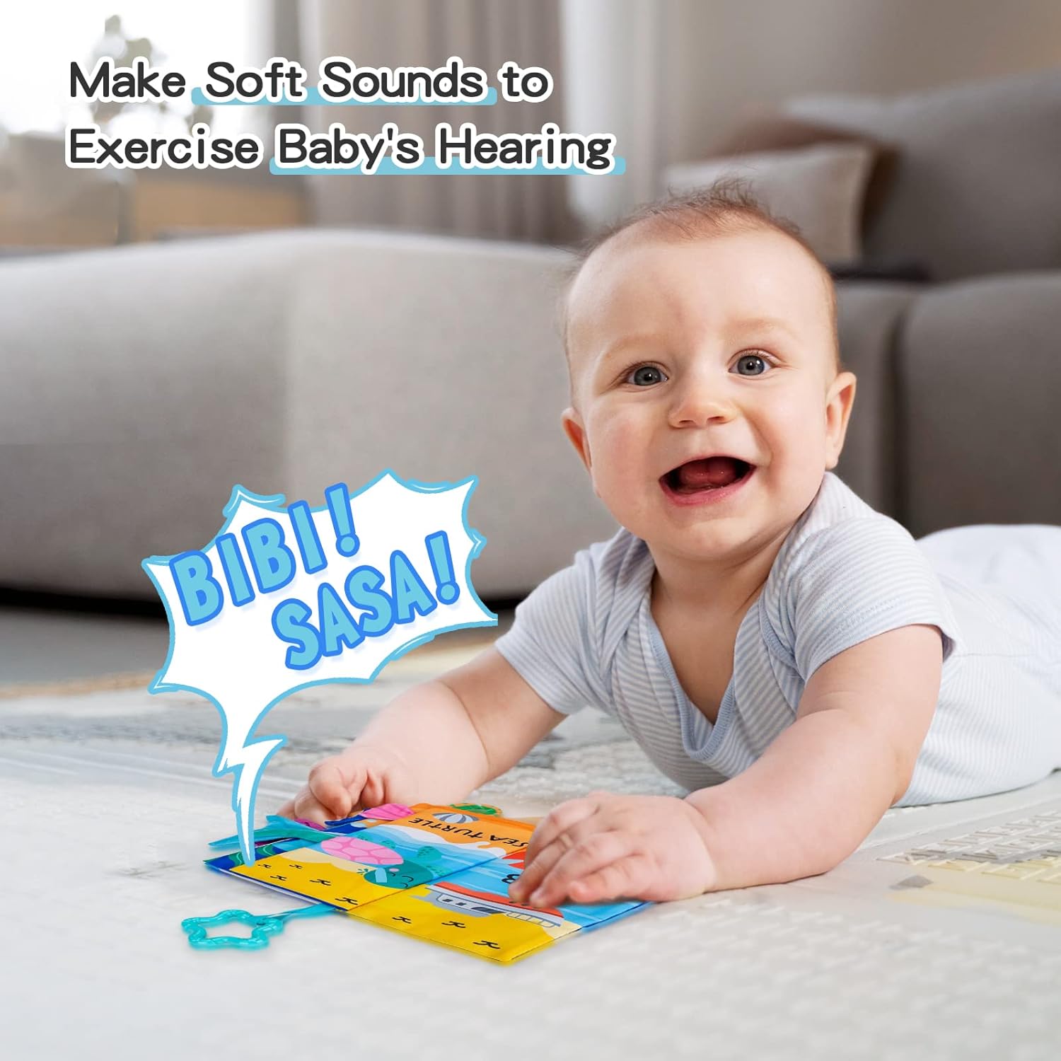 Libros para bebés de 0 a 6 meses, 1 libro de tela arrugada para bebés, bebés y niños pequeños, juguetes de aprendizaje sensorial, cochecito, ducha,