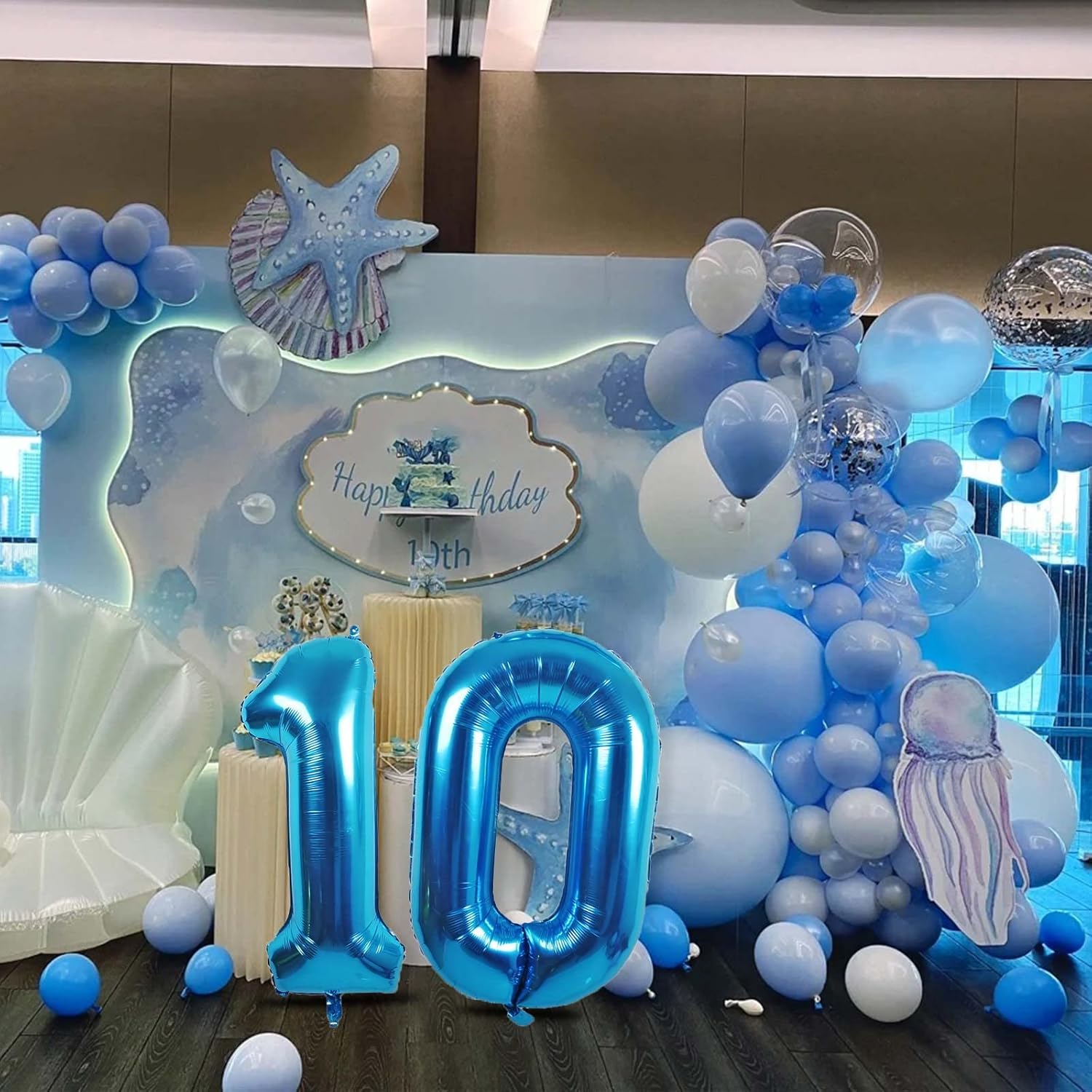 Globos gigantes de papel de aluminio azul con el número 10, globos gigantes de helio número 10 de 40 pulgadas para niños y niñas, decoraciones de
