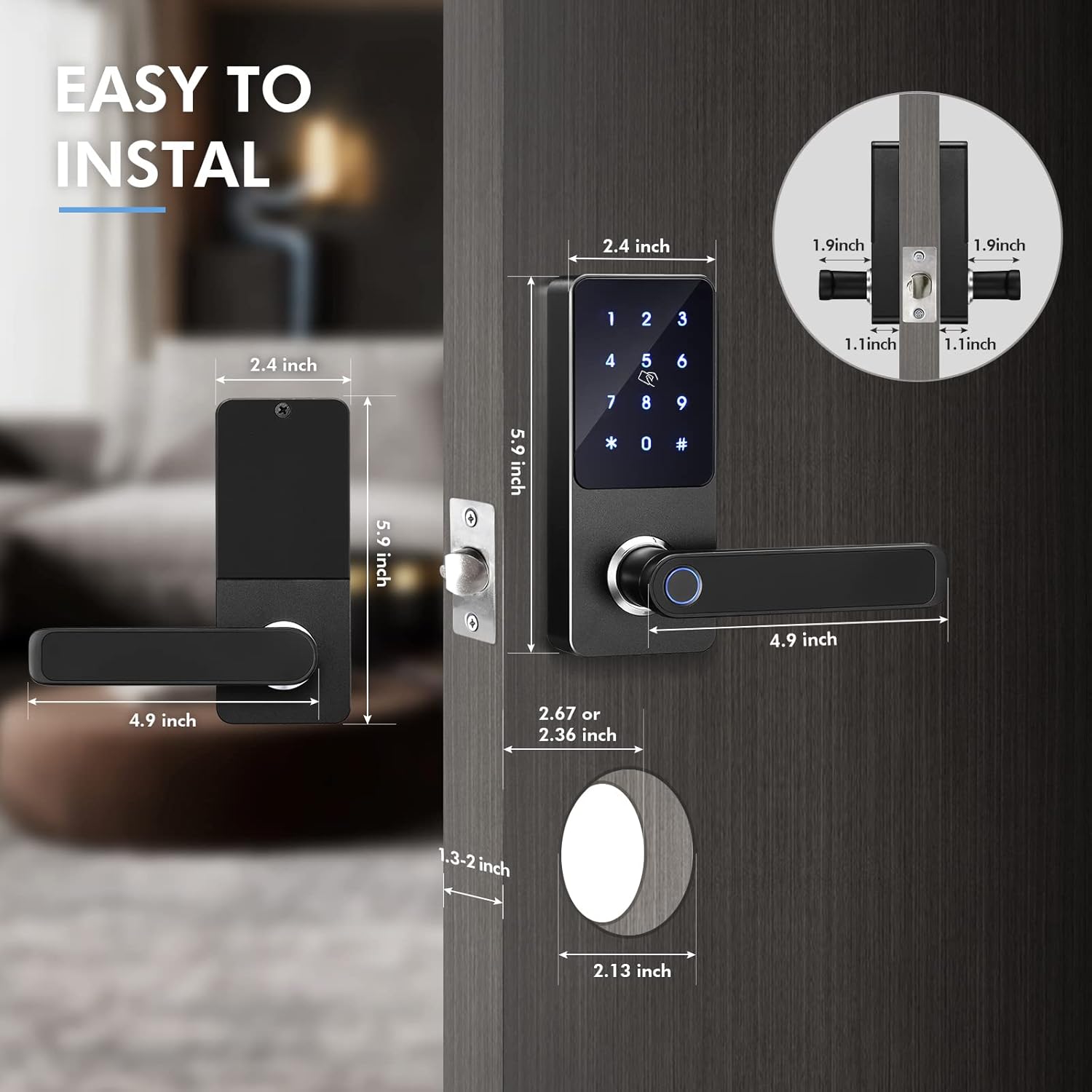 Cerradura de puerta de entrada sin llave con mango derecho, teclado de pantalla táctil, cerradura biométrica inteligente electrónica digital