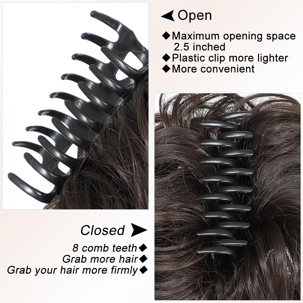 Moño desordenado, pinza de garra, moños despeinados, extensiones de moño sintético rizado para mujer (marrón oscuro)