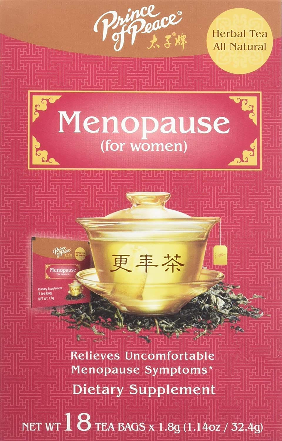 Prince of Peace Té de la menopausia, 18 bolsas de té, té de hierbas para la menopausia, alivio de la menopausia, equilibrio hormonal para mujeres,