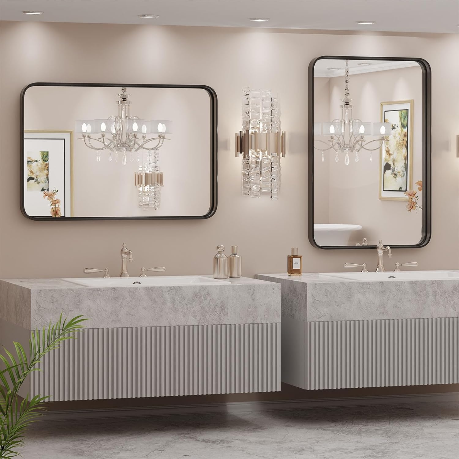 Sweetcrispy Espejo de tocador de baño negro para pared, 22 x 30 pulgadas, marco de metal, rectangular, antioxidante, vidrio templado, se cuelga