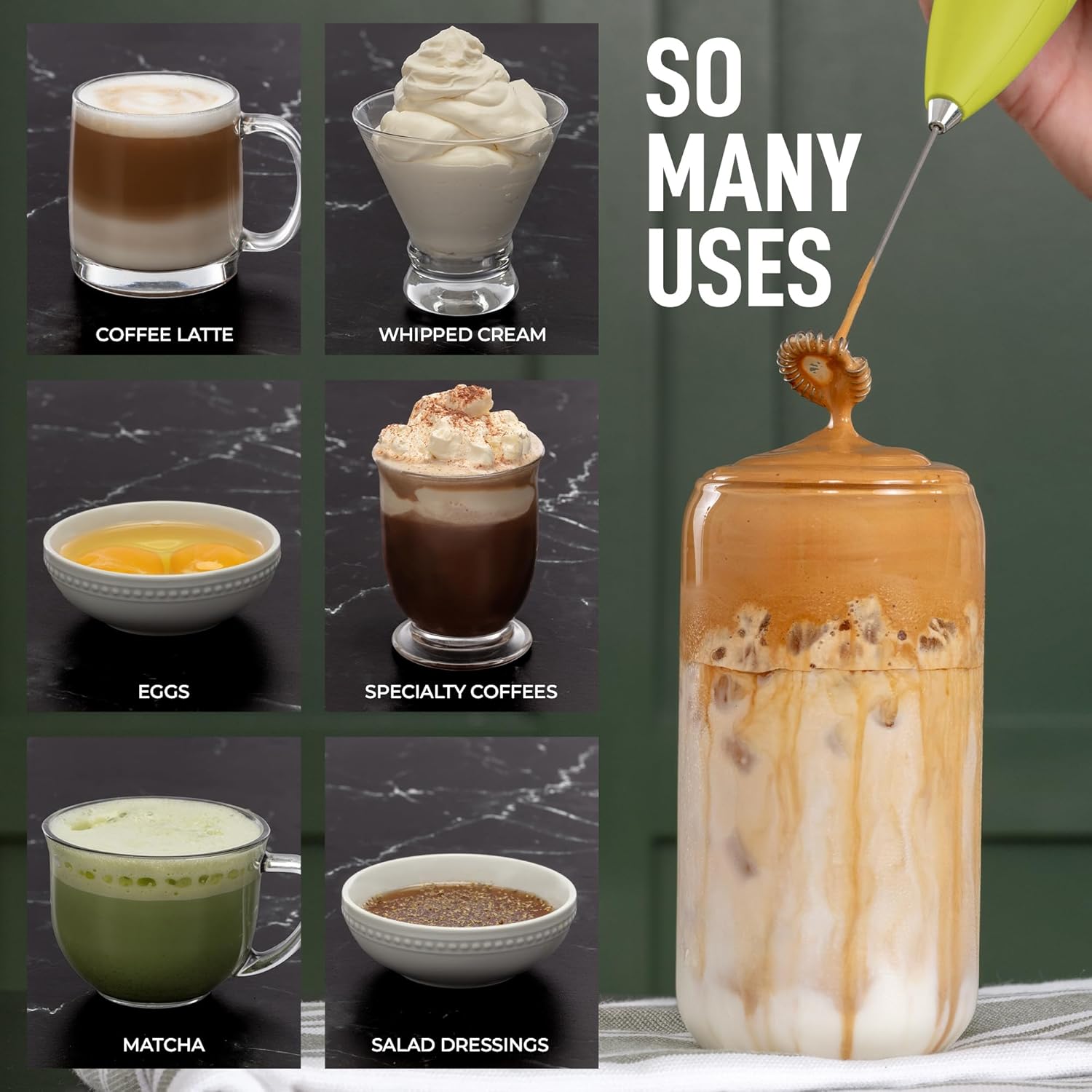 Zulay – Espumador de leche para café con potente motor de titanio mejorado, batidor de mano, espumador de leche, mini mezclador para café, espuma