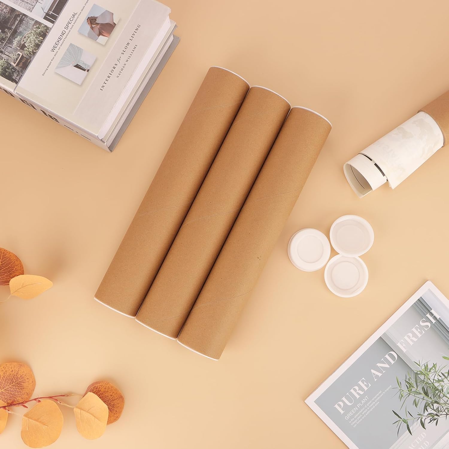 Paquete de 12 tubos de correo con tapas para carteles de embalaje, tubo de cartón de 2 x 15 pulgadas, tubo de póster para correo y almacenamiento de