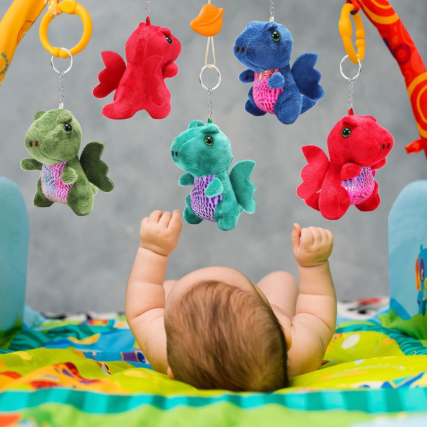 12 piezas de animales de peluche de dragón a granel, lindo llavero de peluche de dinosaurio, adorable peluche de dragón para cumpleaños de niños