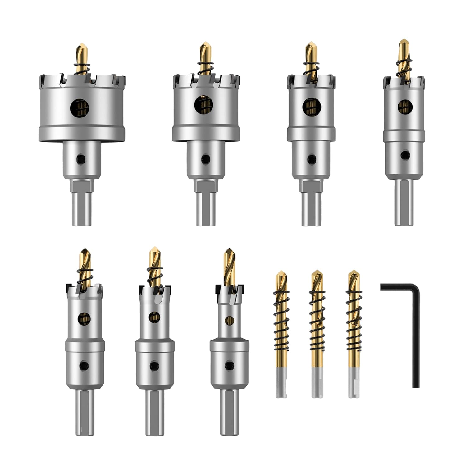 Juego de 11 brocas de sierra con punta de carburo de tungsteno de primera calidad (12 a 1-2532 pulgadas) con 2 brocas piloto chapadas en titanio,