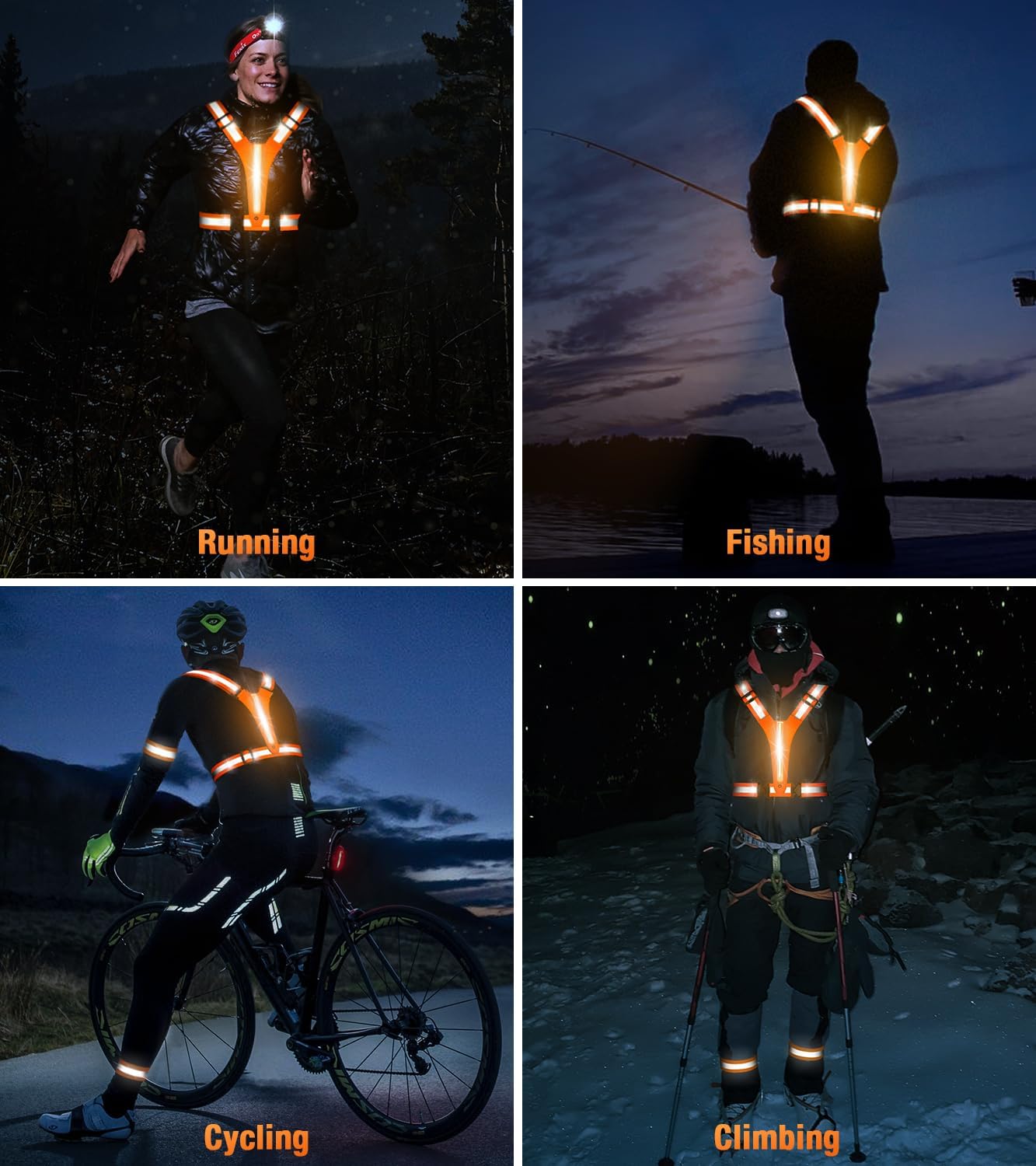 Ylzzrs Chaleco reflectante para correr con luz LED, chaleco reflectante para corredores de caminata nocturna, chaleco reflectante LED recargable de