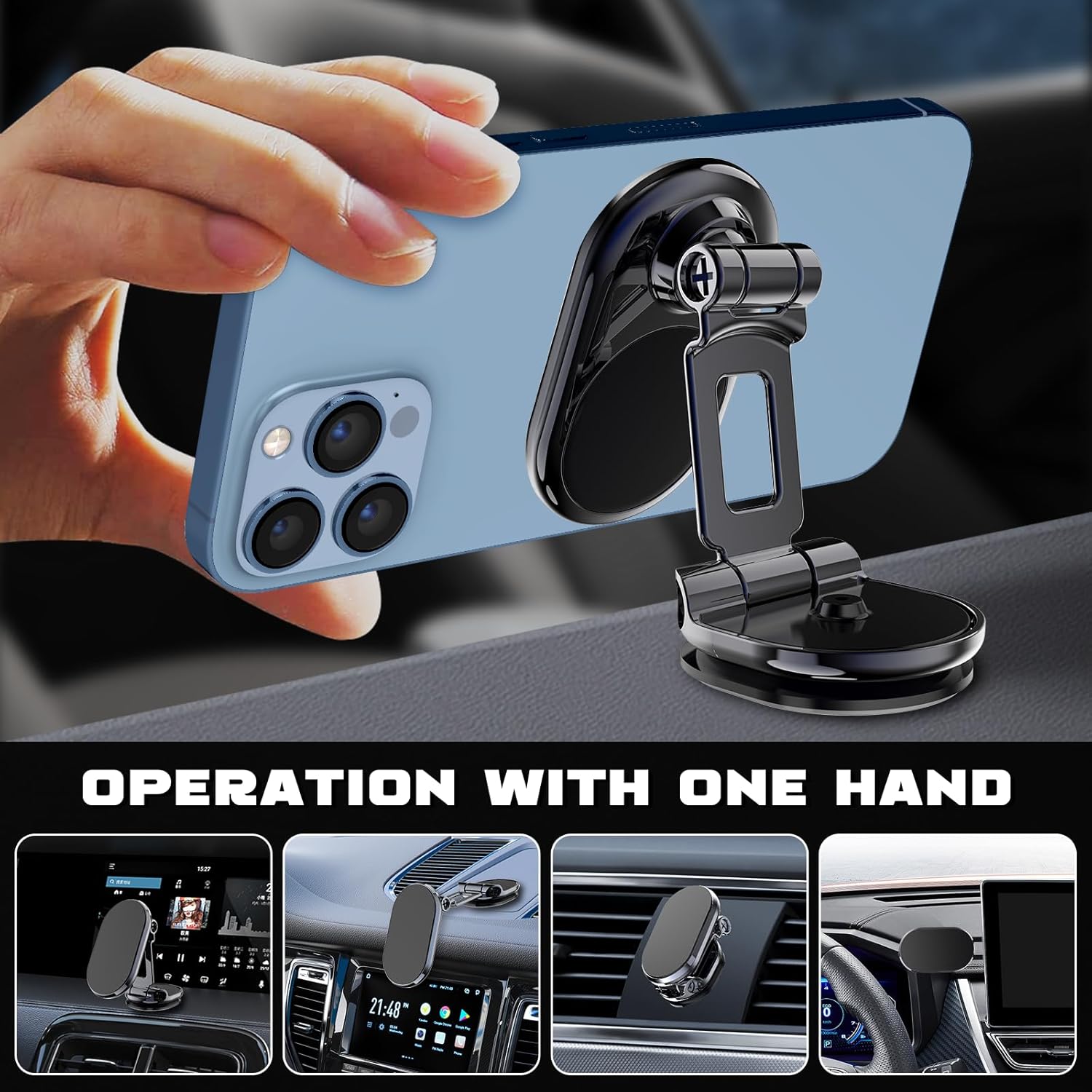 Soporte de teléfono para automóvil, soporte magnético plegable de aleación imprescindible para teléfono celular, soporte estable y versátil para
