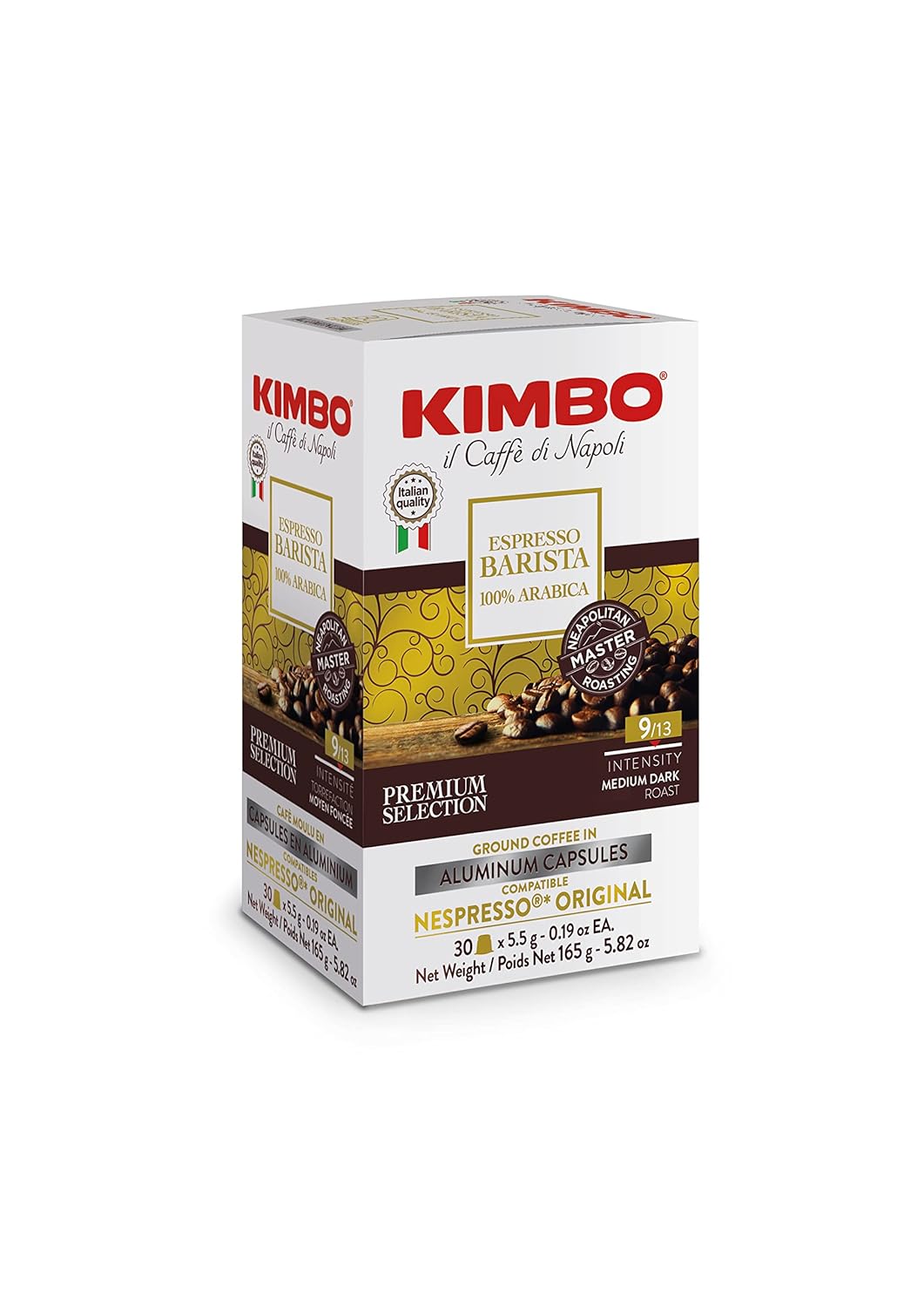 Kimbo Cápsulas de café expreso 100% arábica compatibles con una sola porción, mezcladas y tostadas en Italia, un tostado oscuro con un sabor