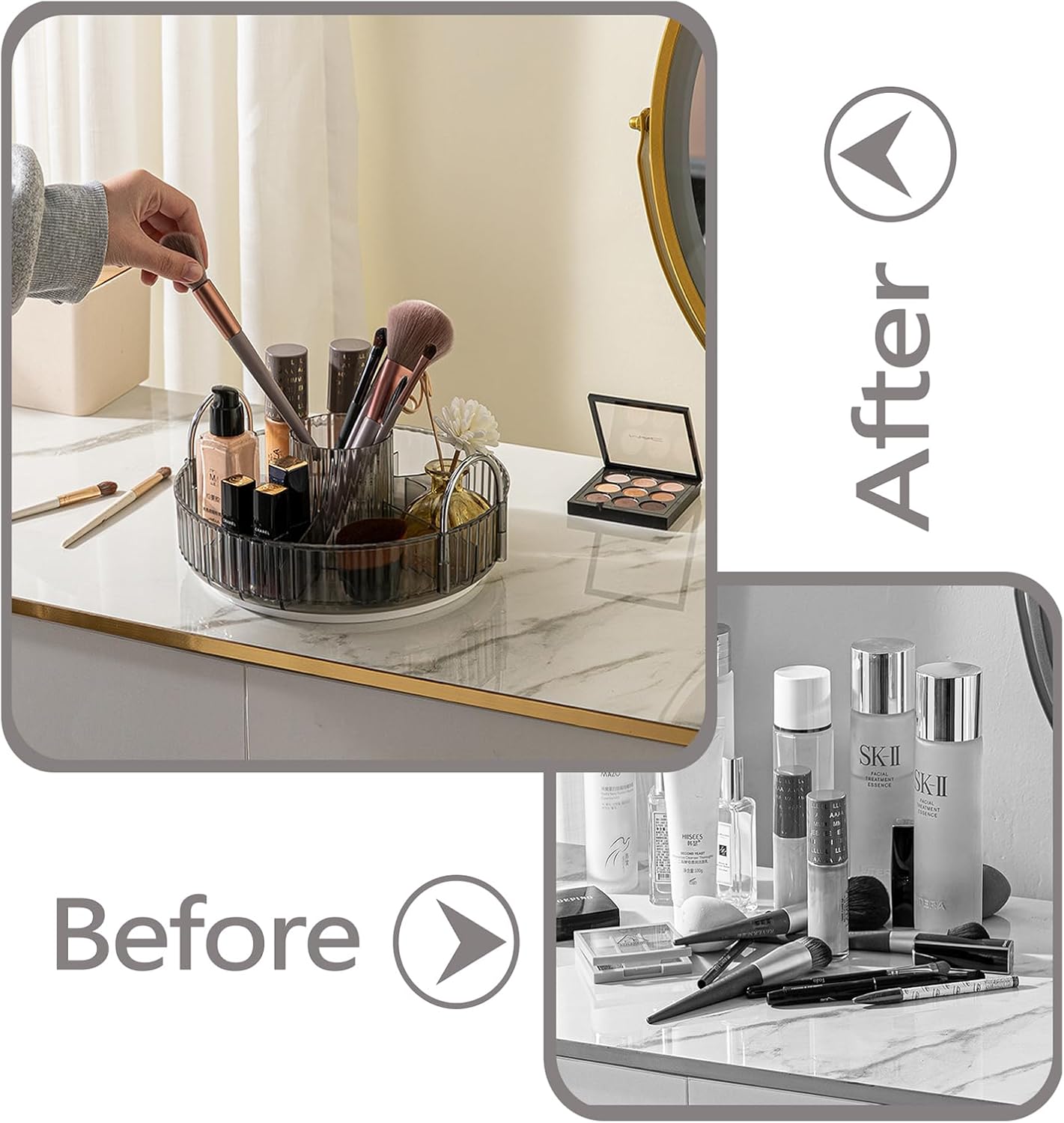 Organizador de maquillaje giratorio de 360 para tocador, tocador cosmético, bandeja de perfume giratoria, estante de maquillaje de gran capacidad,