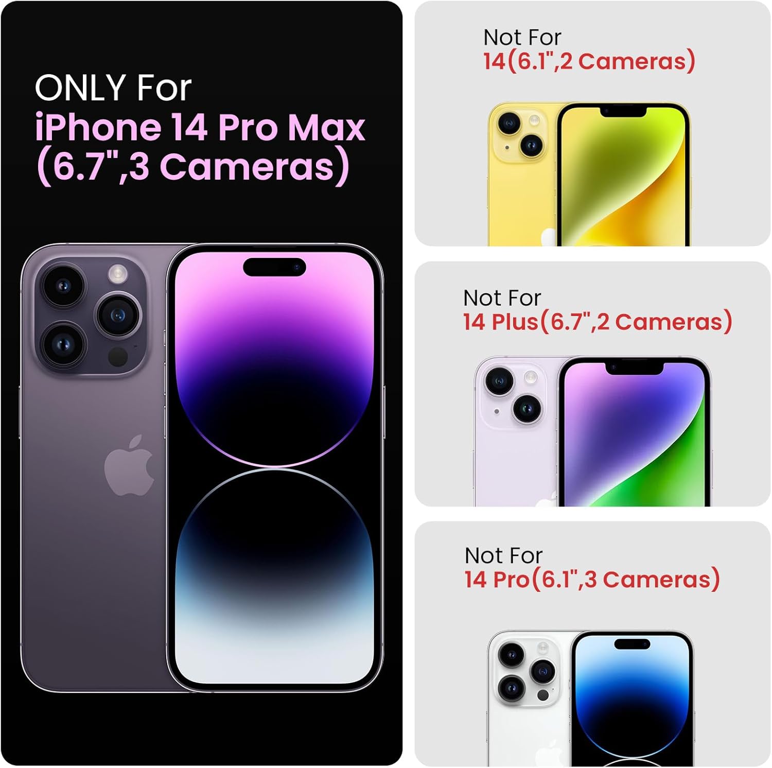 FireNova Funda para iPhone 14 Pro Max, funda de silicona mejorada protección de cámara para iPhone 14 ProMax con 2 protectores de pantalla, forro