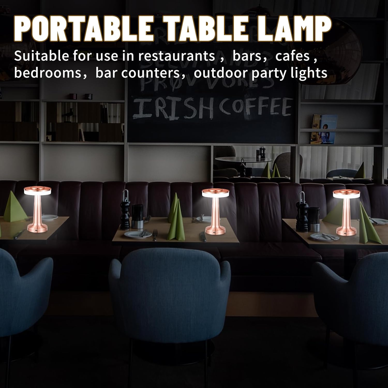 Lámpara de escritorio recargable con batería con sensor táctil, lámpara de mesa LED portátil inalámbrica, regulable de tres niveles, adecuada para