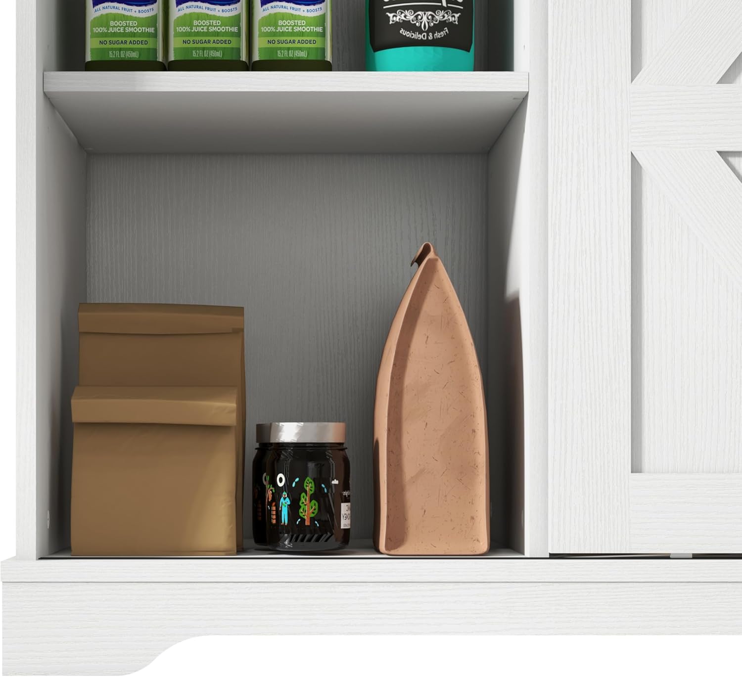 Panana Aparador con puerta corrediza de granero, aparador de buffet, gabinete de almacenamiento, cafetería, cocina, estilo granja (gabinete blanco