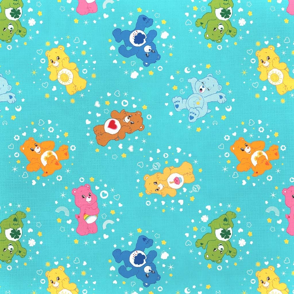 Eugene Textiles Care Bears – Insignia para el vientre turquesa se vende por 12 yarda.