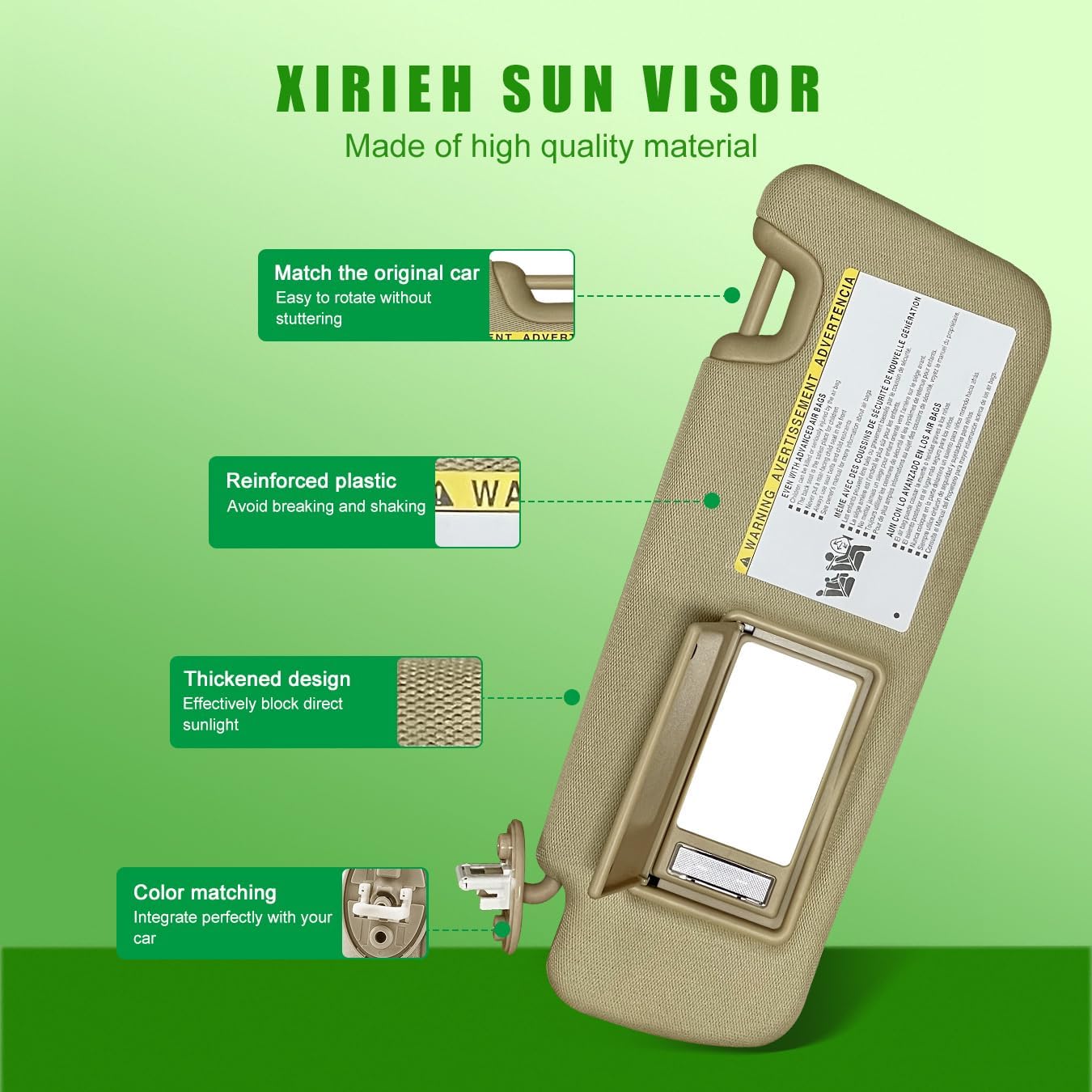 Visera solar del lado izquierdo del conductor para Toyota Highlander 2014 2015 2016 2017 2018 2019 beige con repuesto ligero # 74310-0E072-B0 (lado