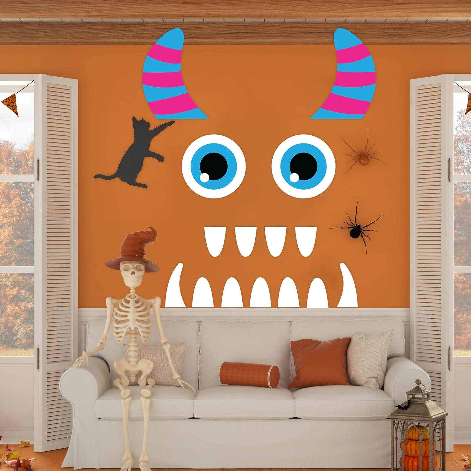 Joy Bang Decoraciones de Halloween para automóvil, kit de decoración de maletero de Halloween o automóvil para SUV, lindo monstruo con guirnalda de