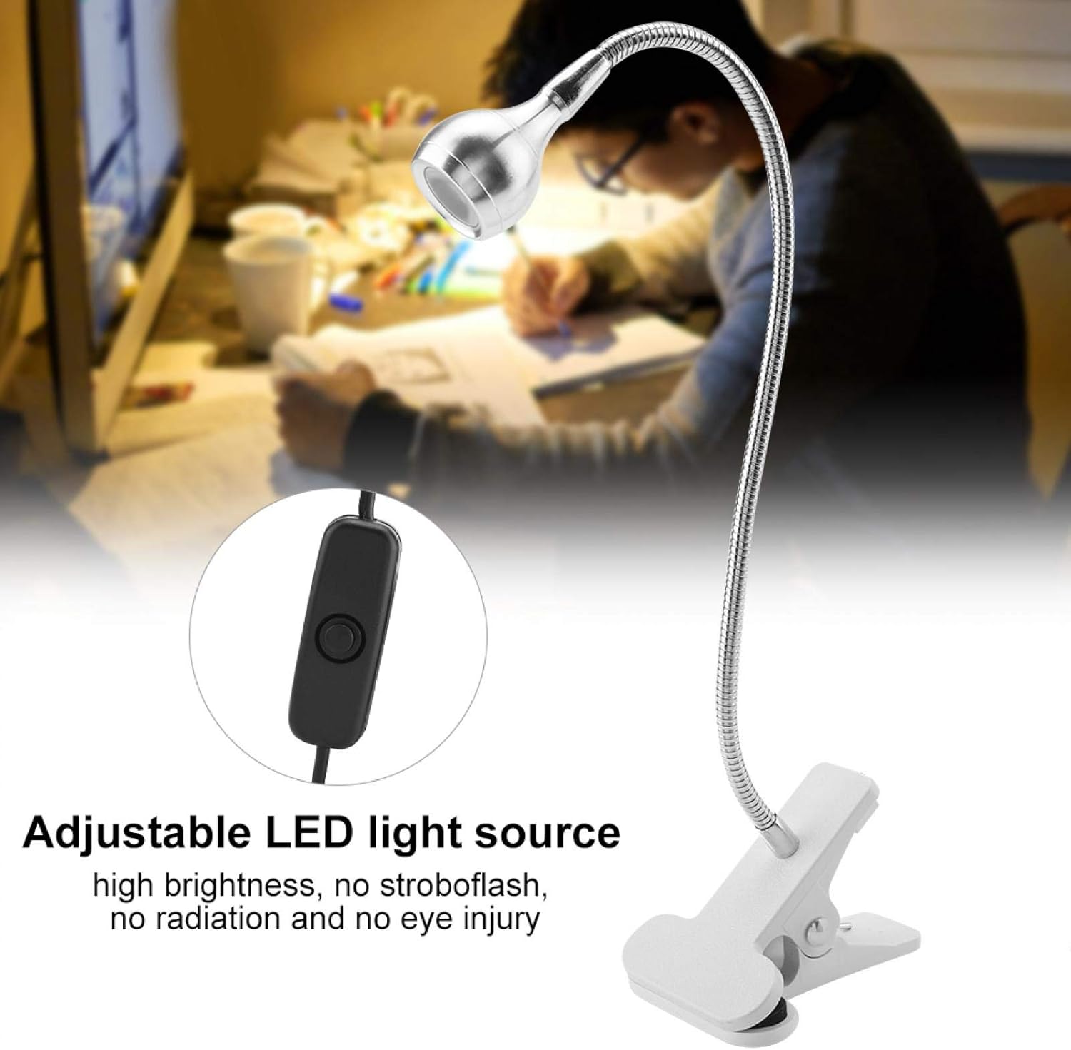 Mini lámpara de noche de escritorio con clip, luz LED USB de cuello de cisne para protección de ojos, lámpara de cabecera para estudio en casa