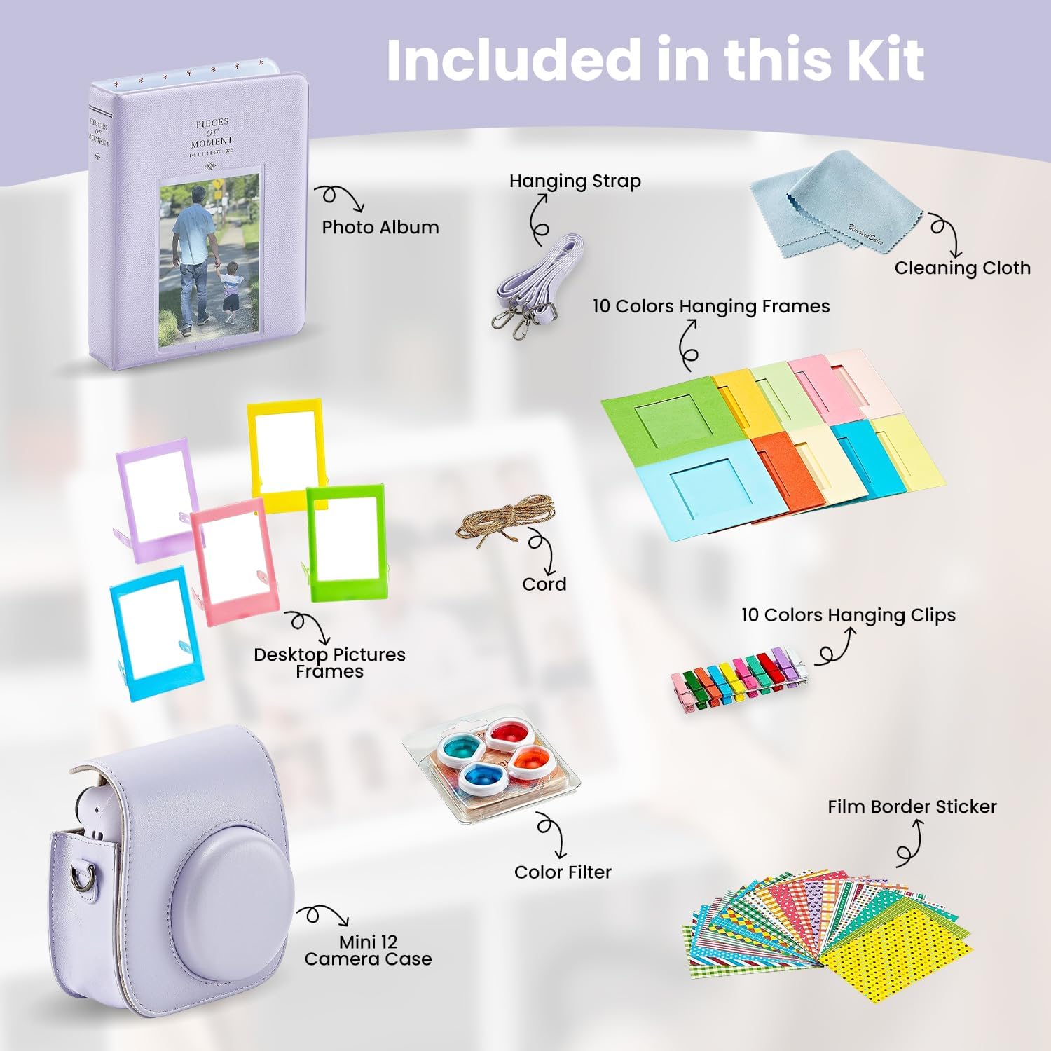 FujiFilm – Paquete de accesorios, incluye álbum de fotos, funda para cámara, correa para cámara, paquete de 60 películas de exposición y paño de