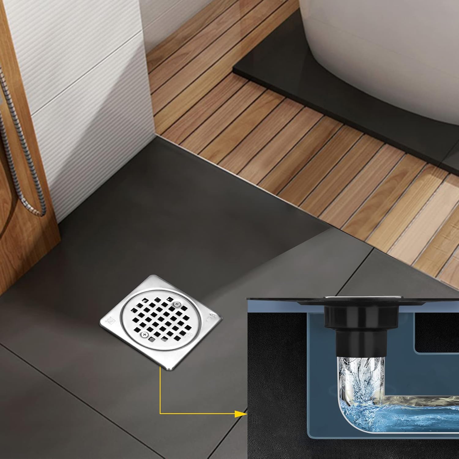Kit de drenaje de suelo de ducha, compatible con drenaje de ducha Schluter Systems Kerdi, kit de cubierta de drenaje de ducha con rejilla de drenaje