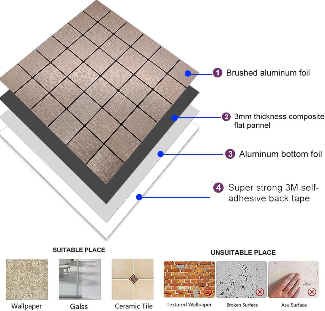 WEIMEI – Azulejo de pared de metal para salpicaduras de 12 hojas, calcomanías de pared 3D adecuadas para cocina, pared y baño (rosa 2)