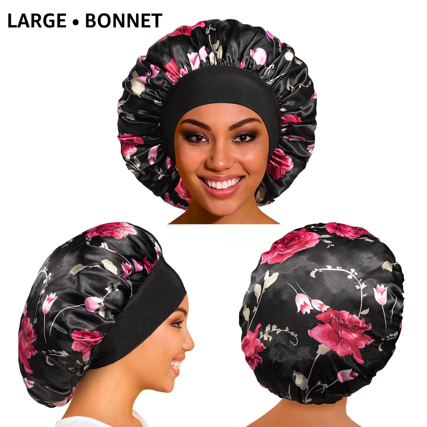 4 gorros de seda de satén para dormir, gorro de seda para dormir, capó para dormir para mujeres negras, gorro de seda de banda ancha para cabello
